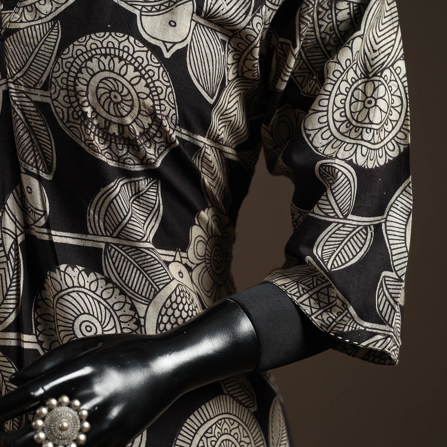 Hand embroidered printed cotton a-line kalamkari kurta