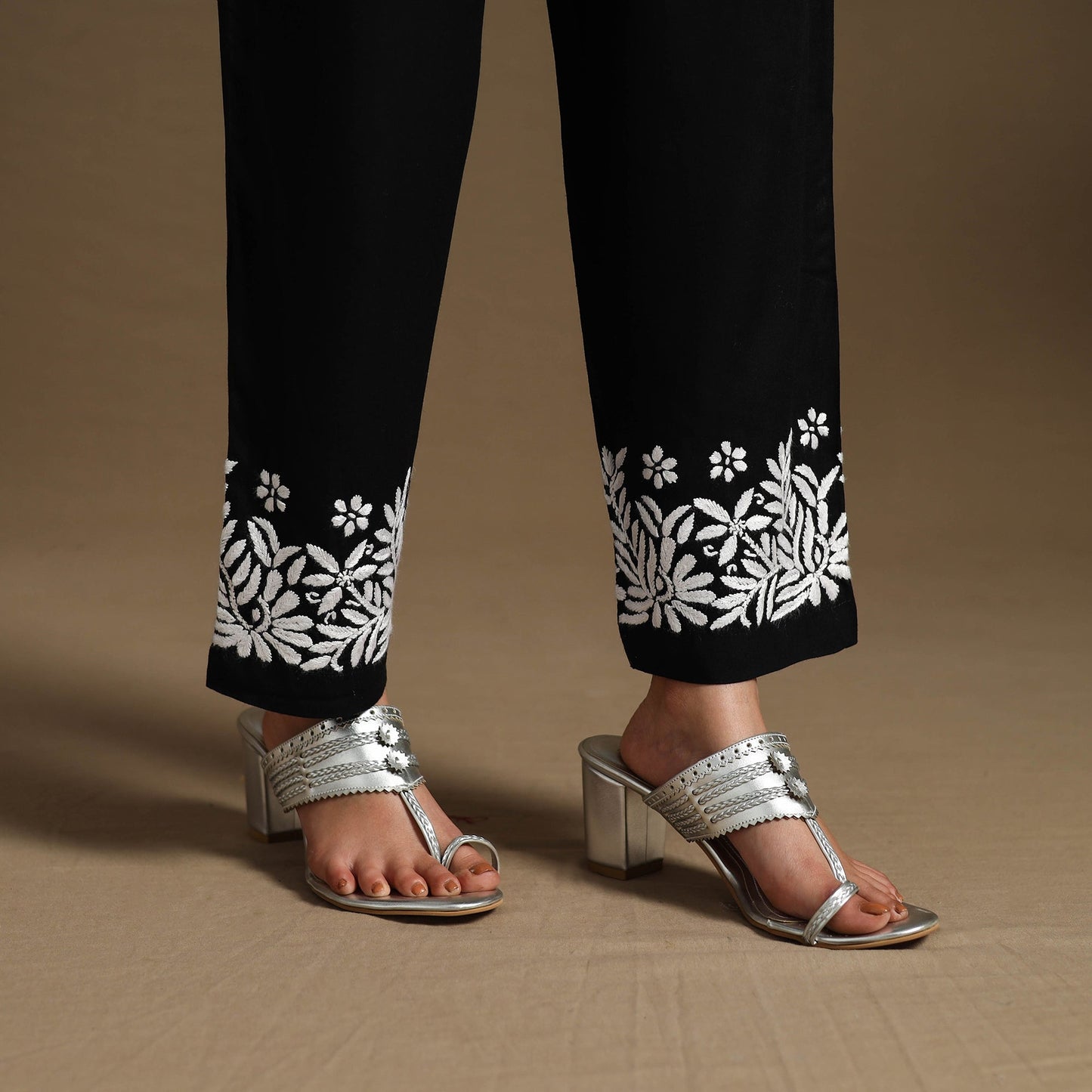 Black Hand Embroidered Rayon Chikankari Kurta with Pant Set