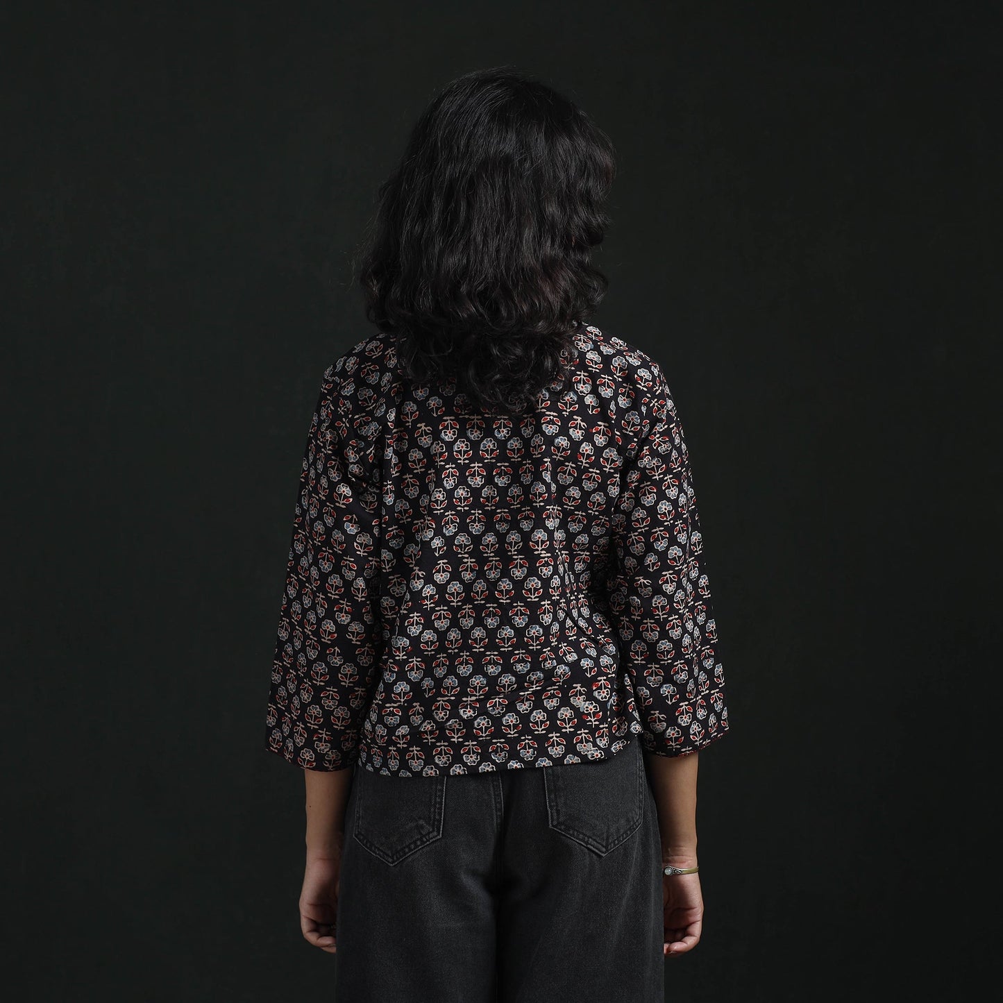 Hand embroidery block print cotton natural dyed ajrakh crop