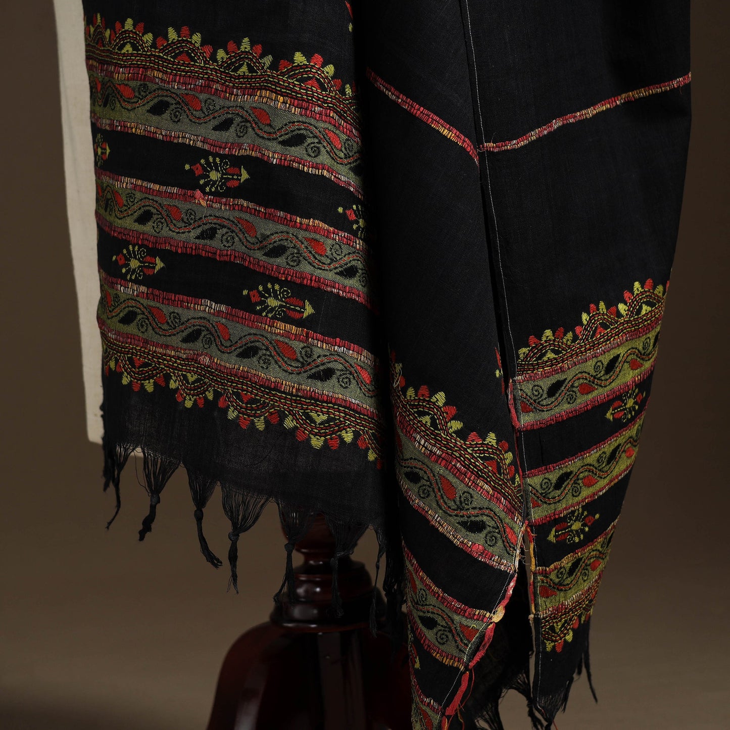 Black - hand embroidery khes handwoven cotton kantha