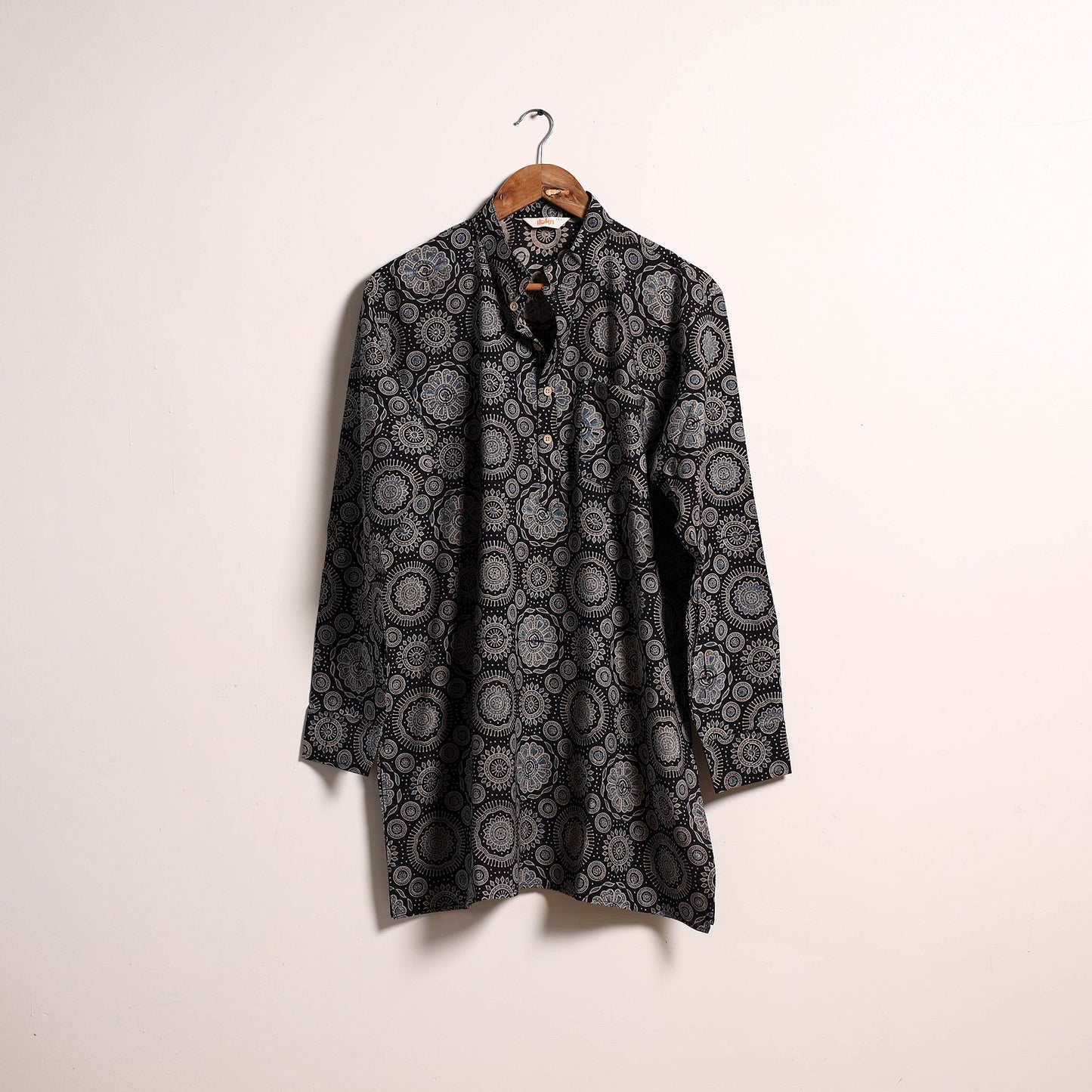 Hand natural dyed cotton short kurta for men 12