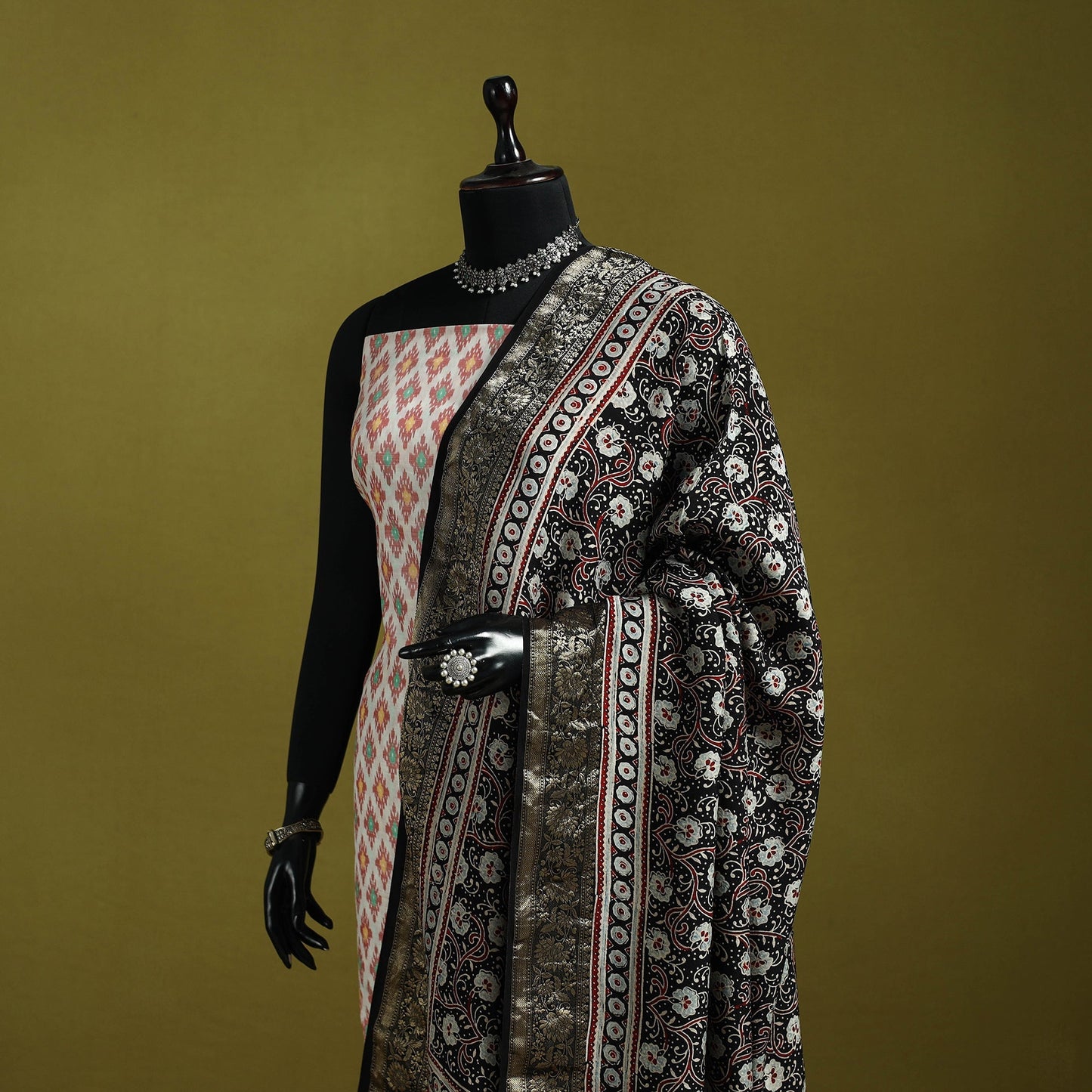 Hand natural dyed dola silk zari border dupatta