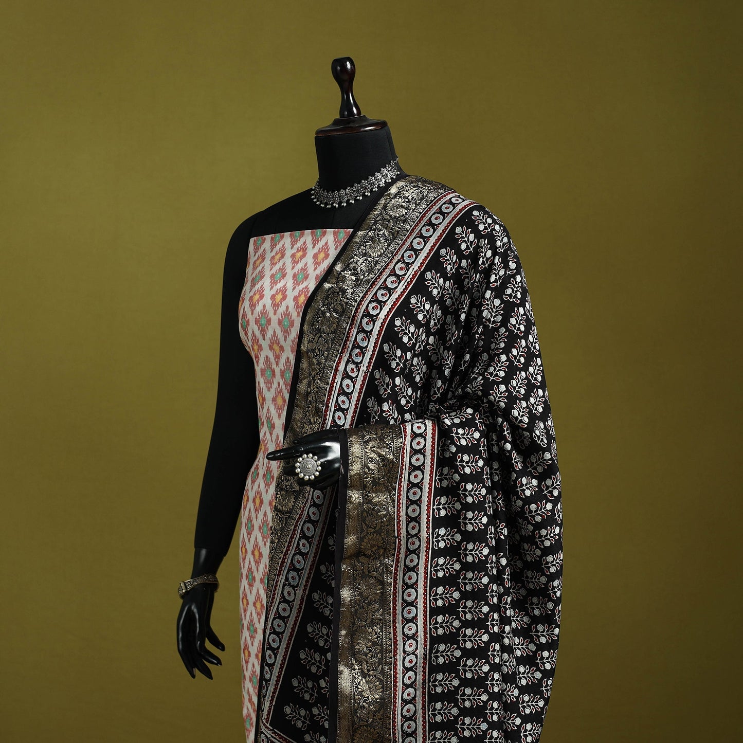 Hand natural dyed dola silk zari border dupatta