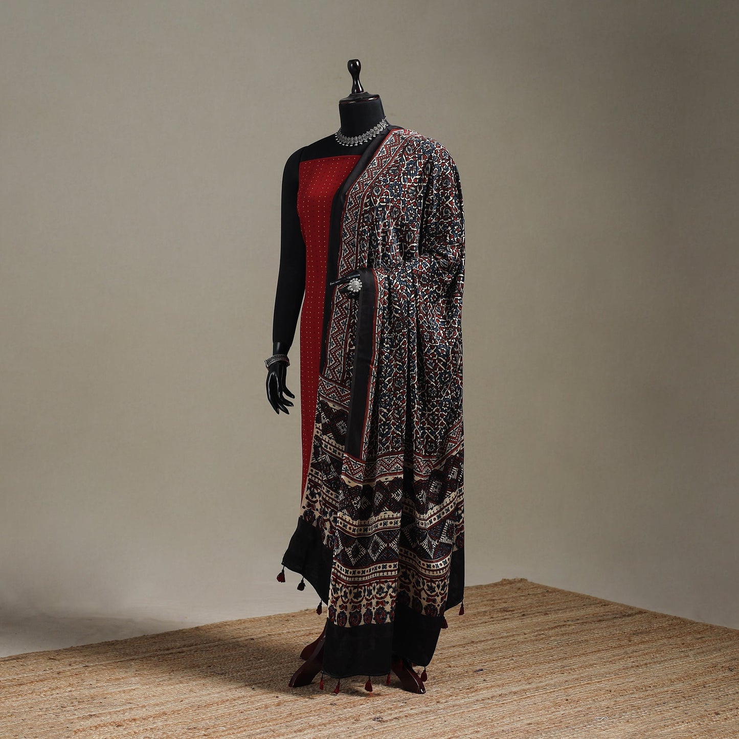 Hand natural dyed modal silk dupatta with tassels 20