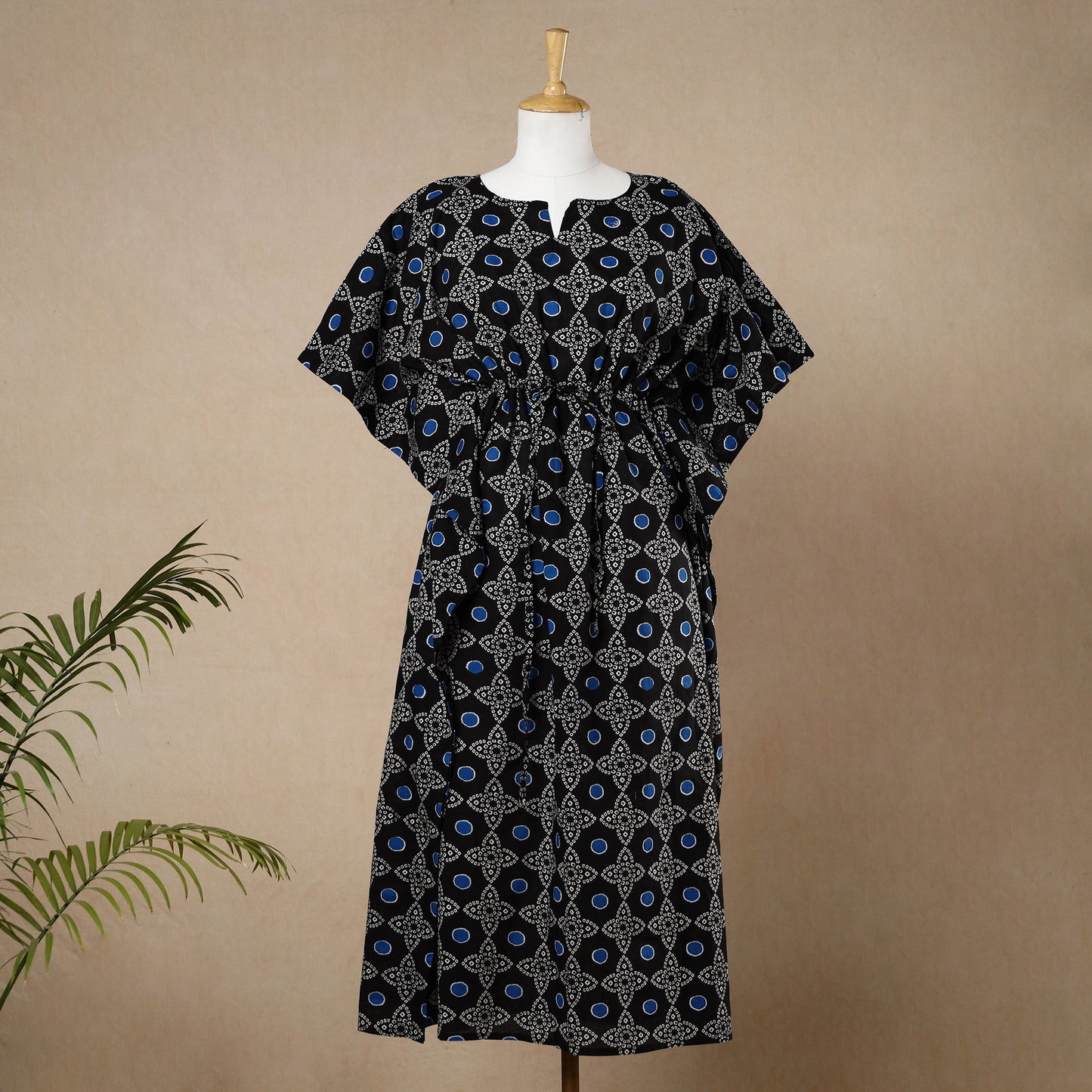 Buy Hand Block Printed Cotton Kaftan with Tie-Up Waist l iTokri.com