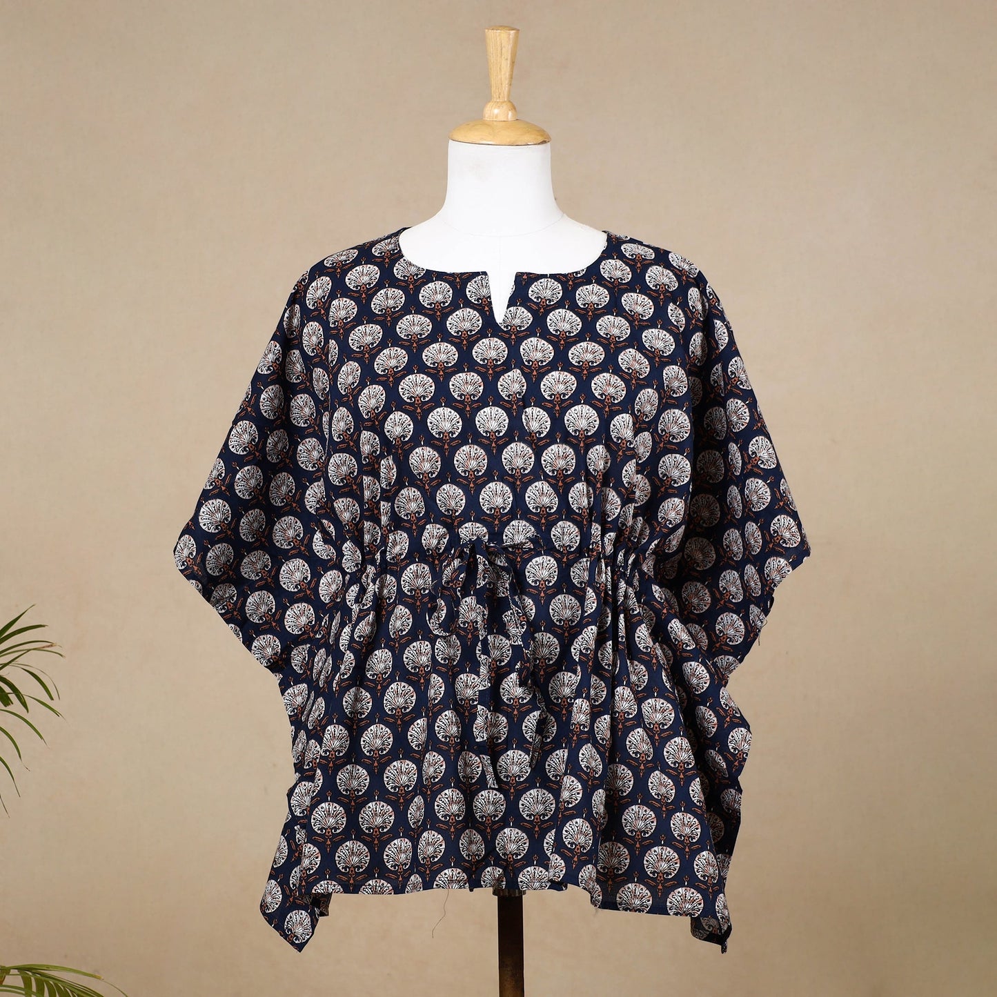 Hand Block Printed Cotton Kaftan with Tie-Up Waist