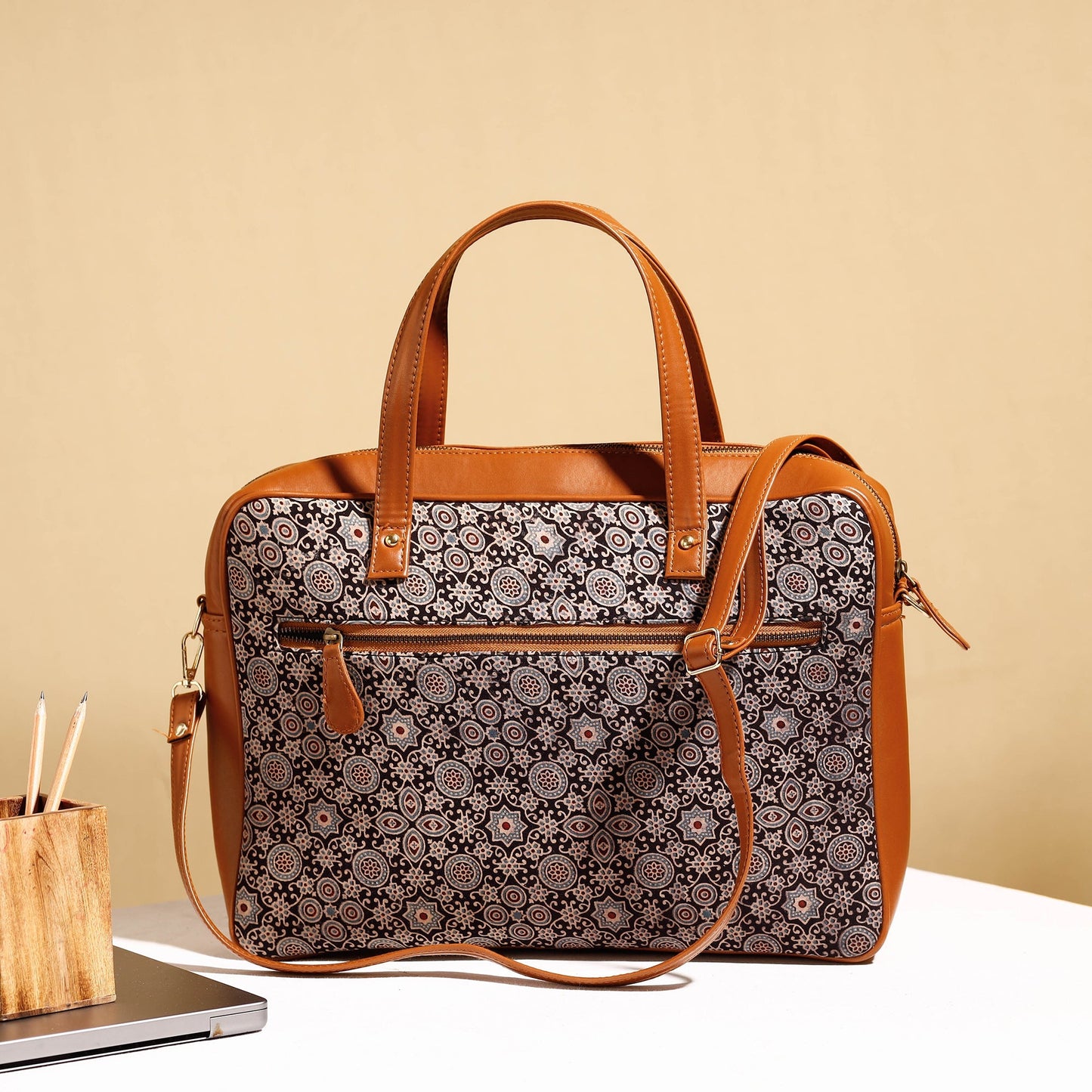 Handcrafted Ajrakh Block Printed Cotton Laptop Bag