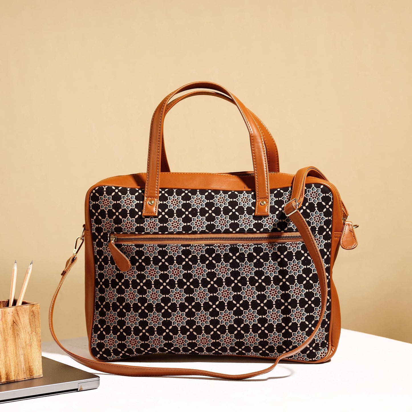 Handcrafted Ajrakh Block Printed Cotton Laptop Bag