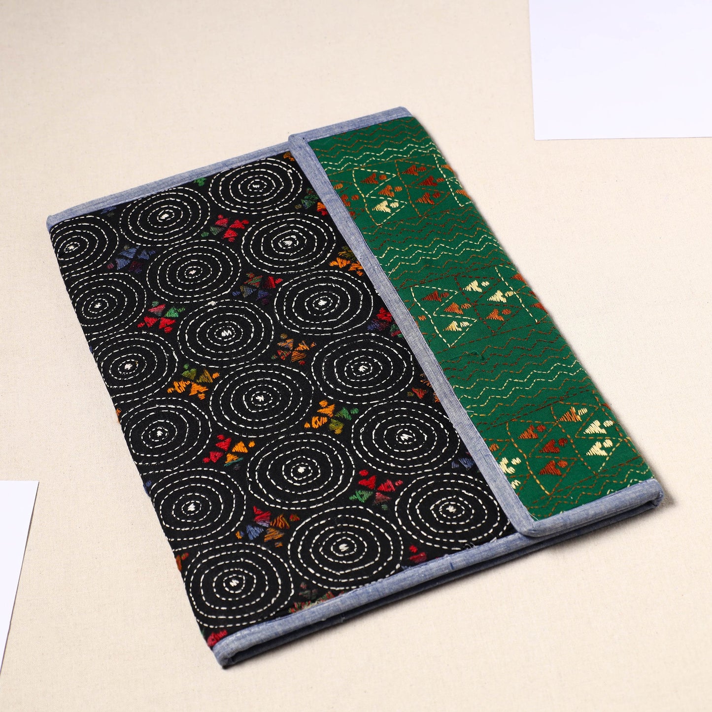 Black Handcrafted Bengal Kantha Work File Folder