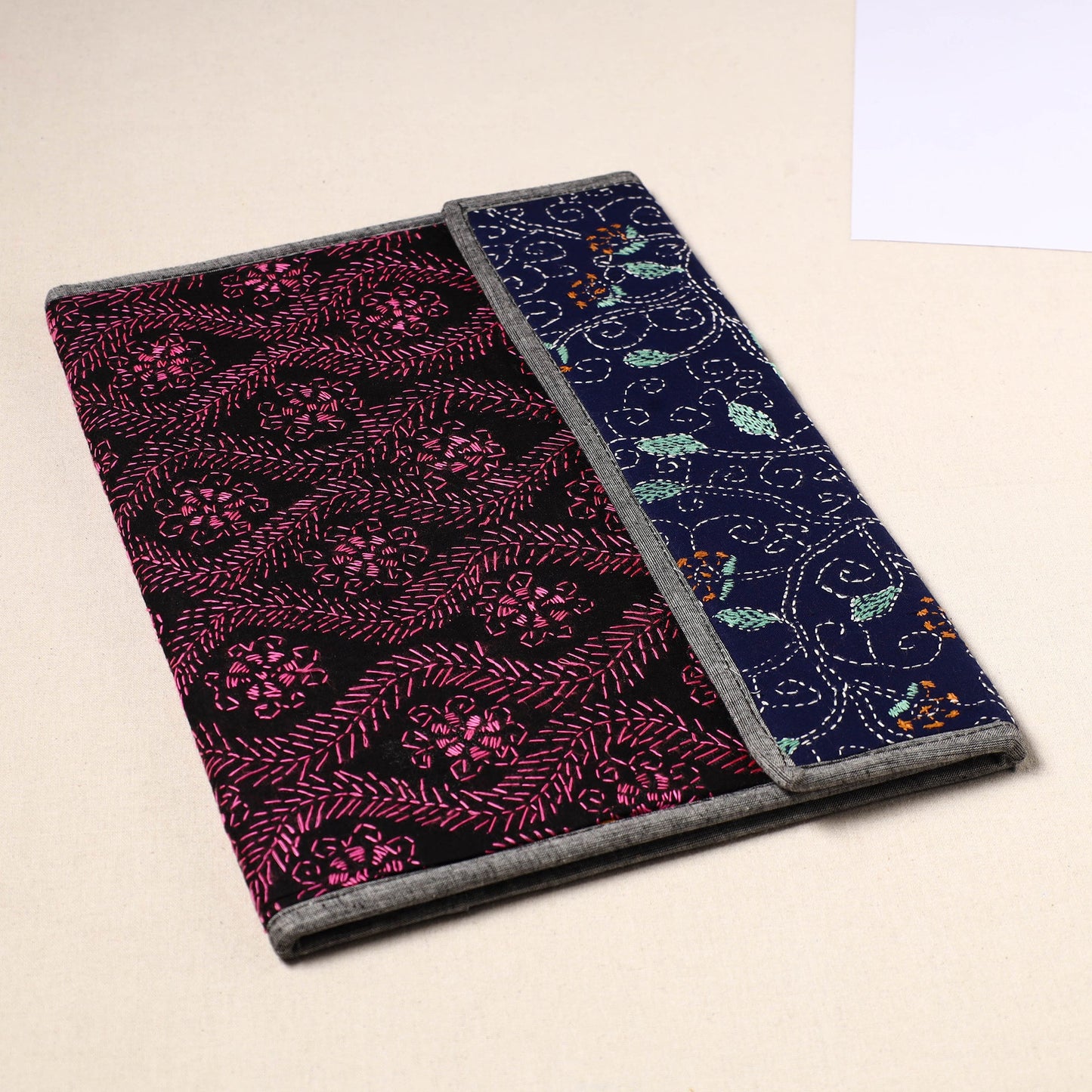 Black Handcrafted Bengal Kantha Work File Folder
