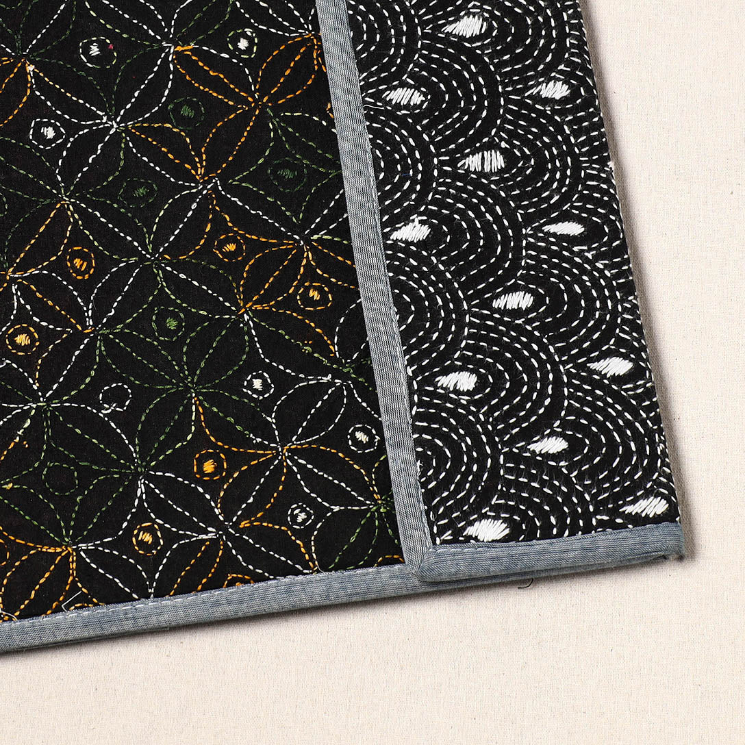 Black Handcrafted Bengal Kantha Work File Folder