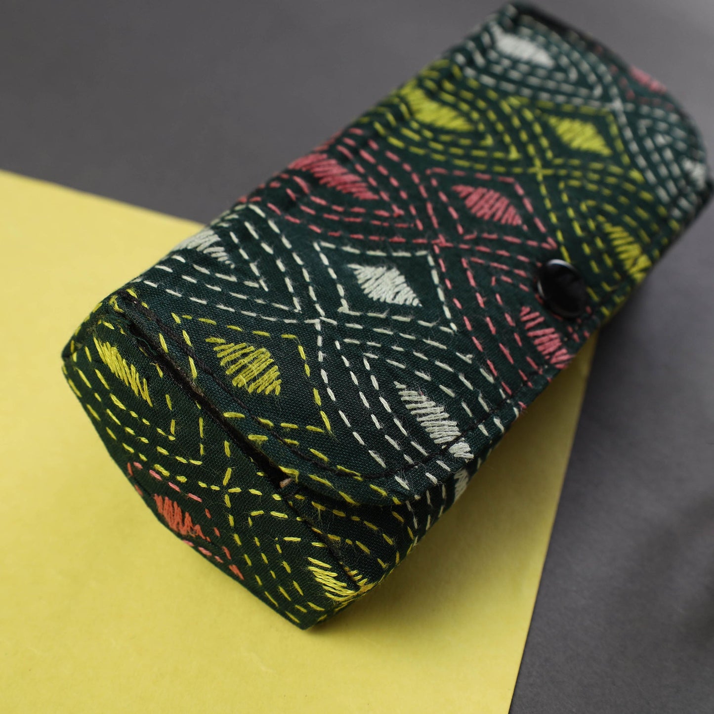 Black Handcrafted Bengal Kantha Work Spectacle Case 09
