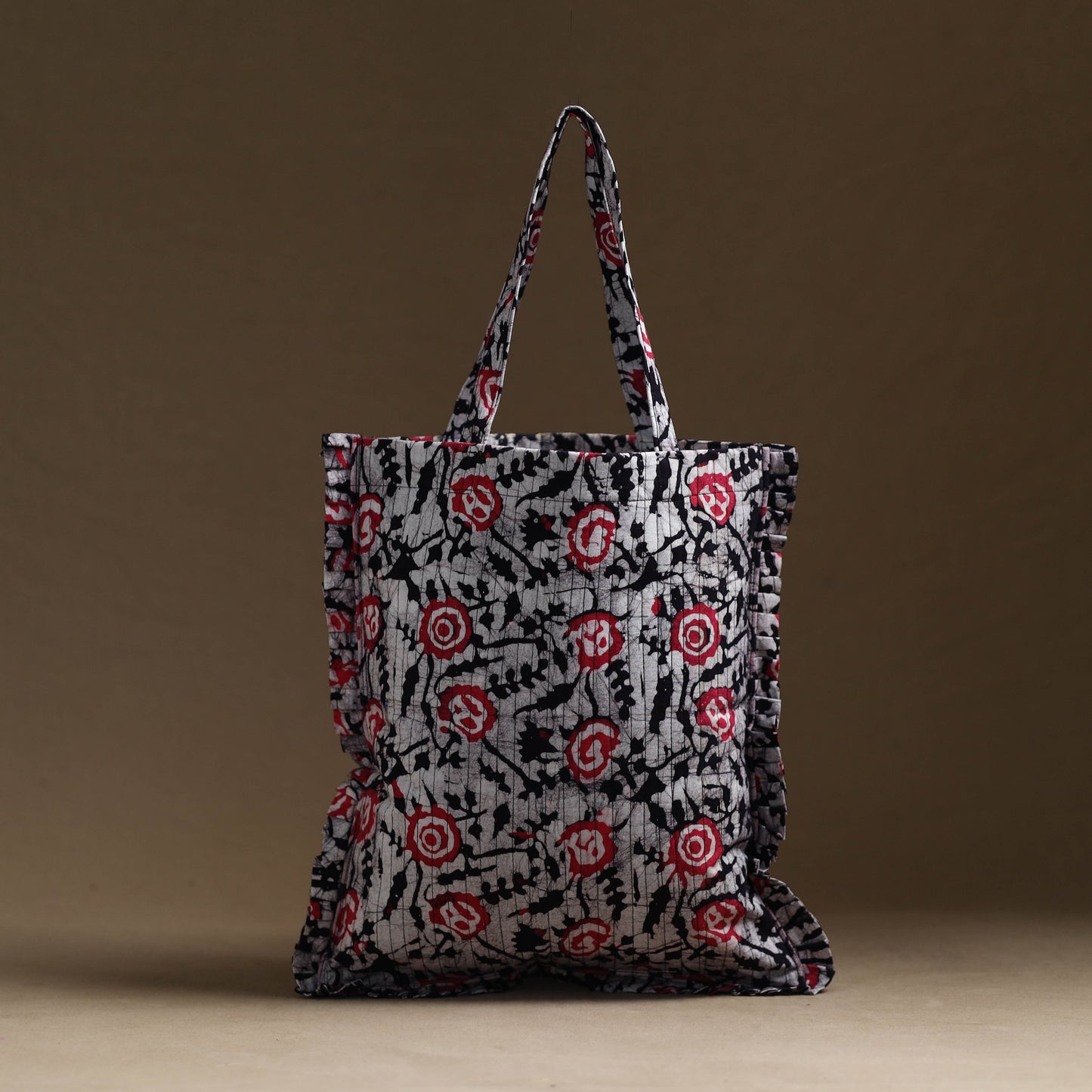 Black Handcrafted Cotton Frill Jhola Bag