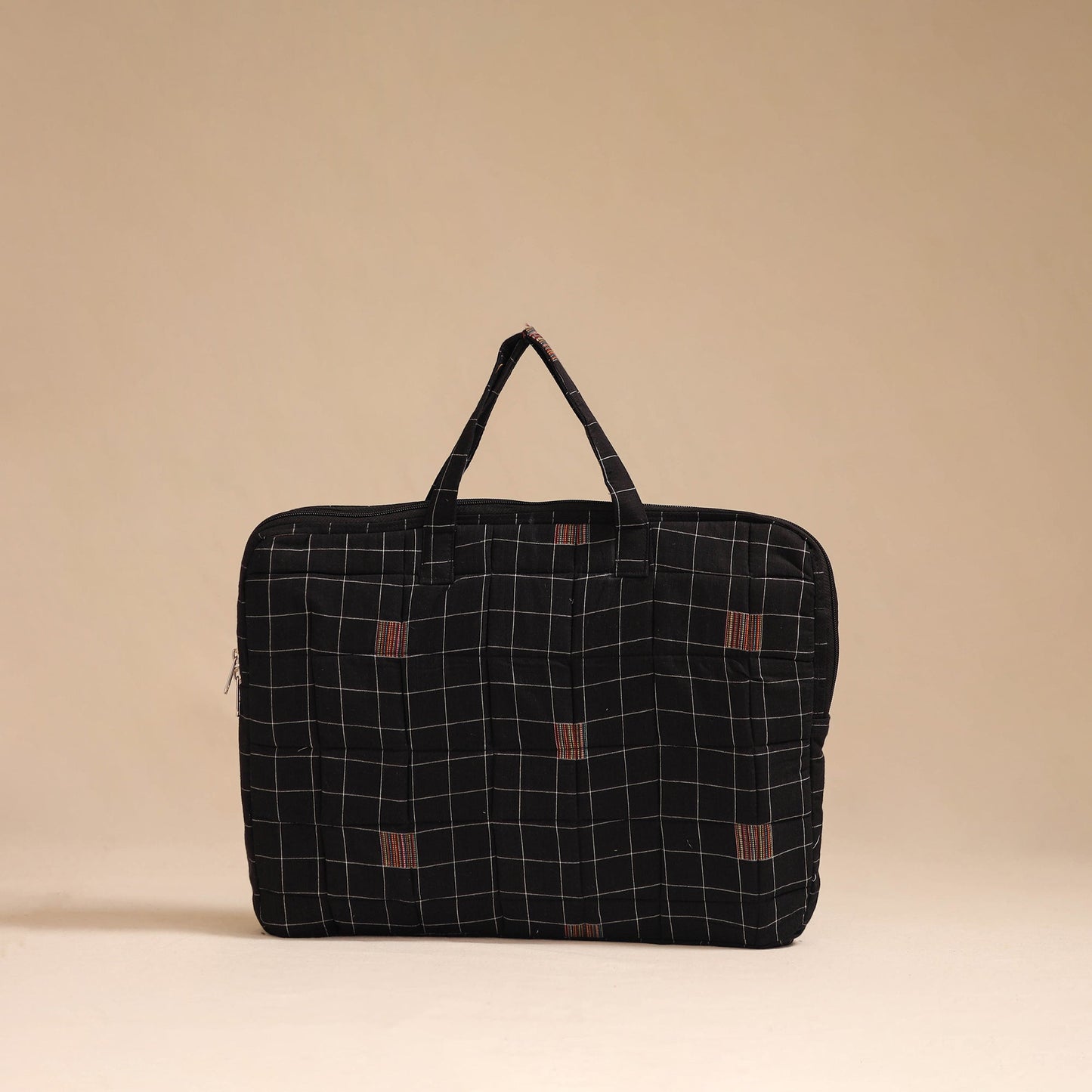 Black - handcrafted cotton quilted laptop bag 02