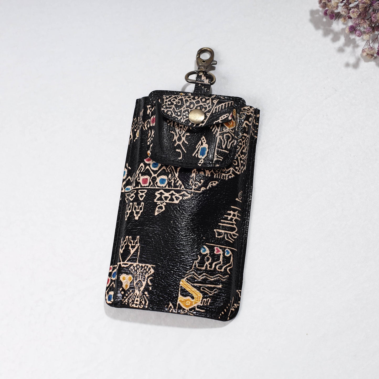Black Handcrafted Embossed Leather Mobile Case