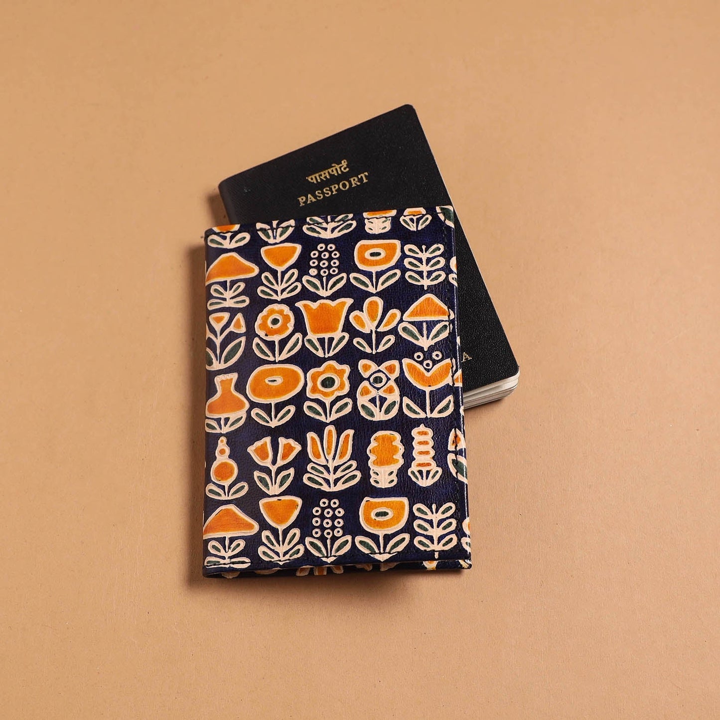 Handcrafted embossed leather passport cover 08