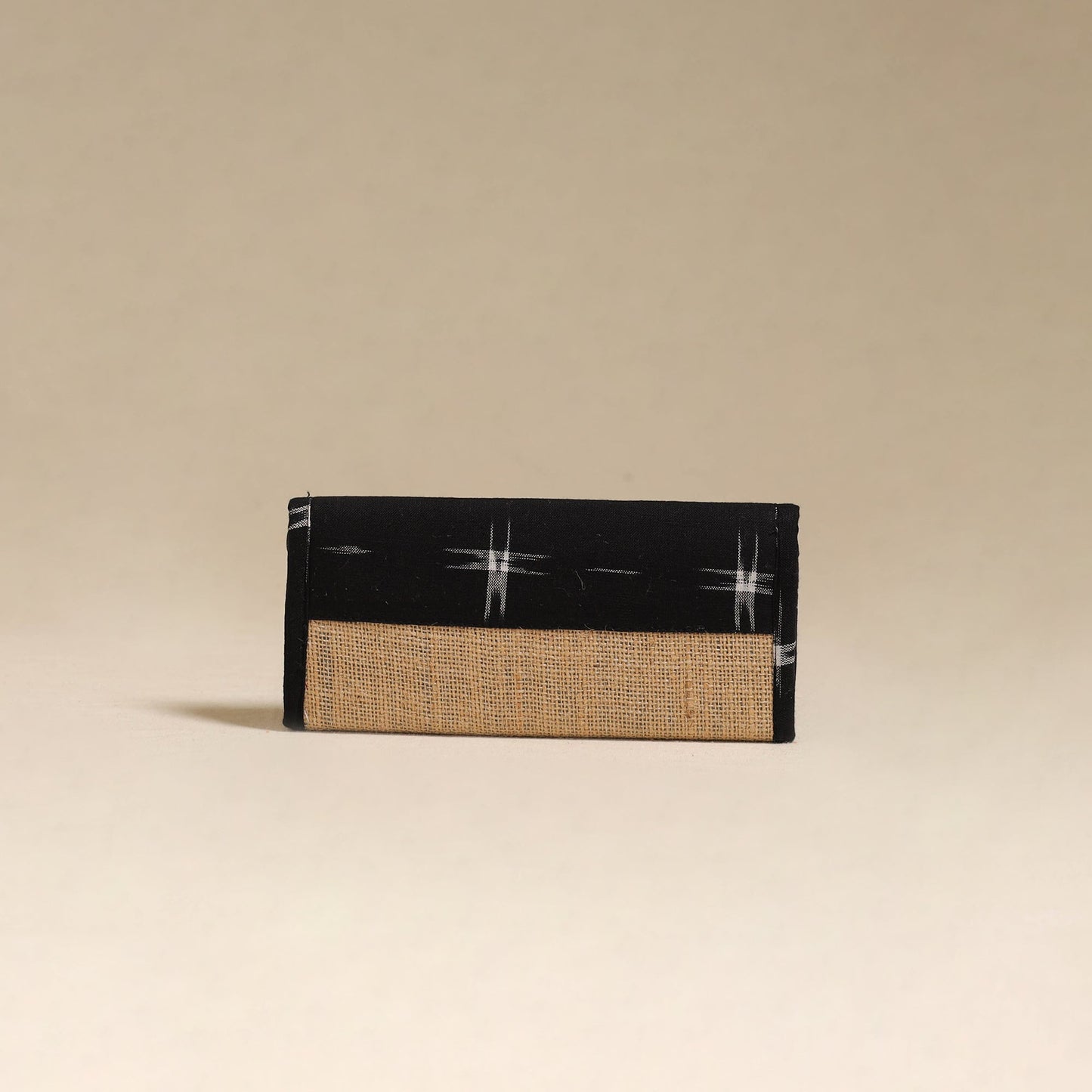 Black - handcrafted ikat fabric jute clutch / wallet
