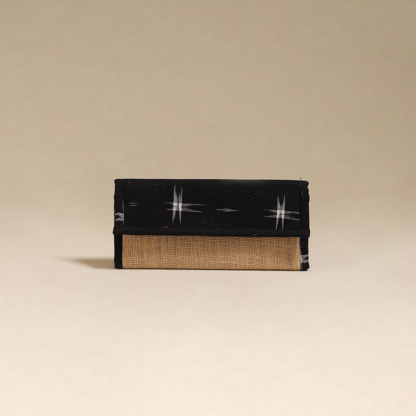 Black - handcrafted ikat fabric jute clutch / wallet