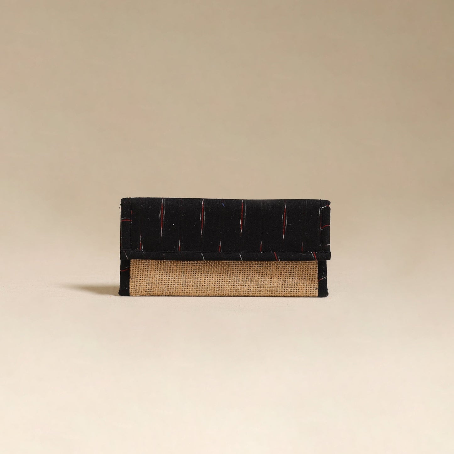 Black - handcrafted ikat fabric jute clutch / wallet