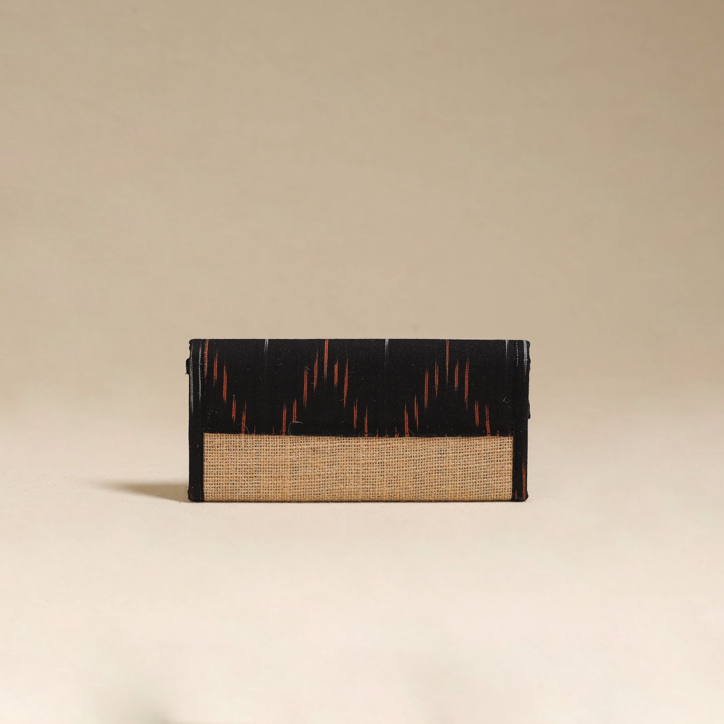 Black - handcrafted ikat fabric jute clutch / wallet