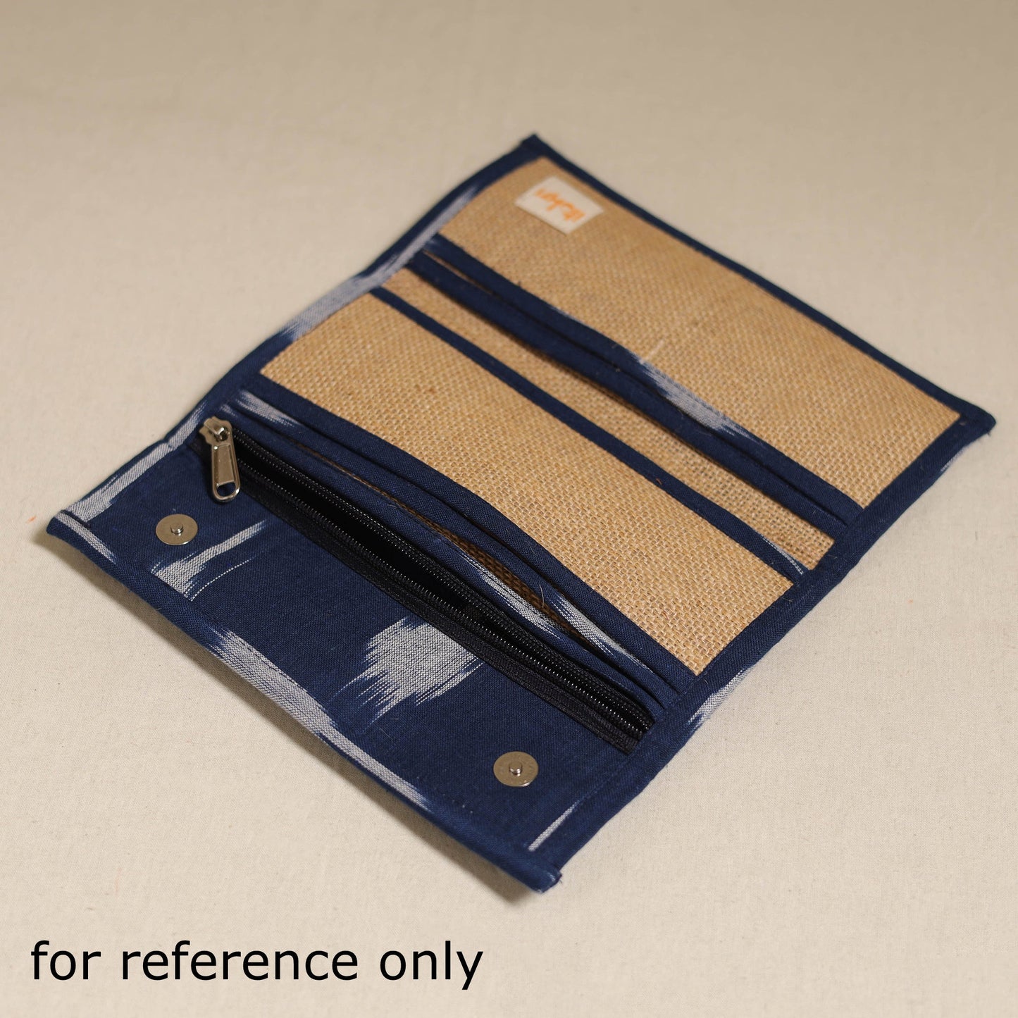 Black - handcrafted ikat fabric jute clutch / wallet