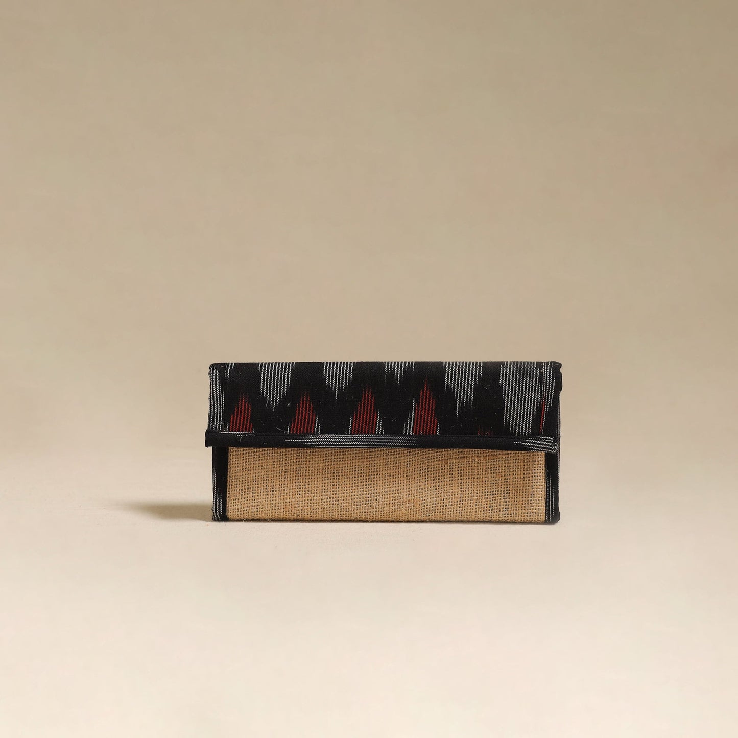 Black - handcrafted ikat fabric jute clutch / wallet
