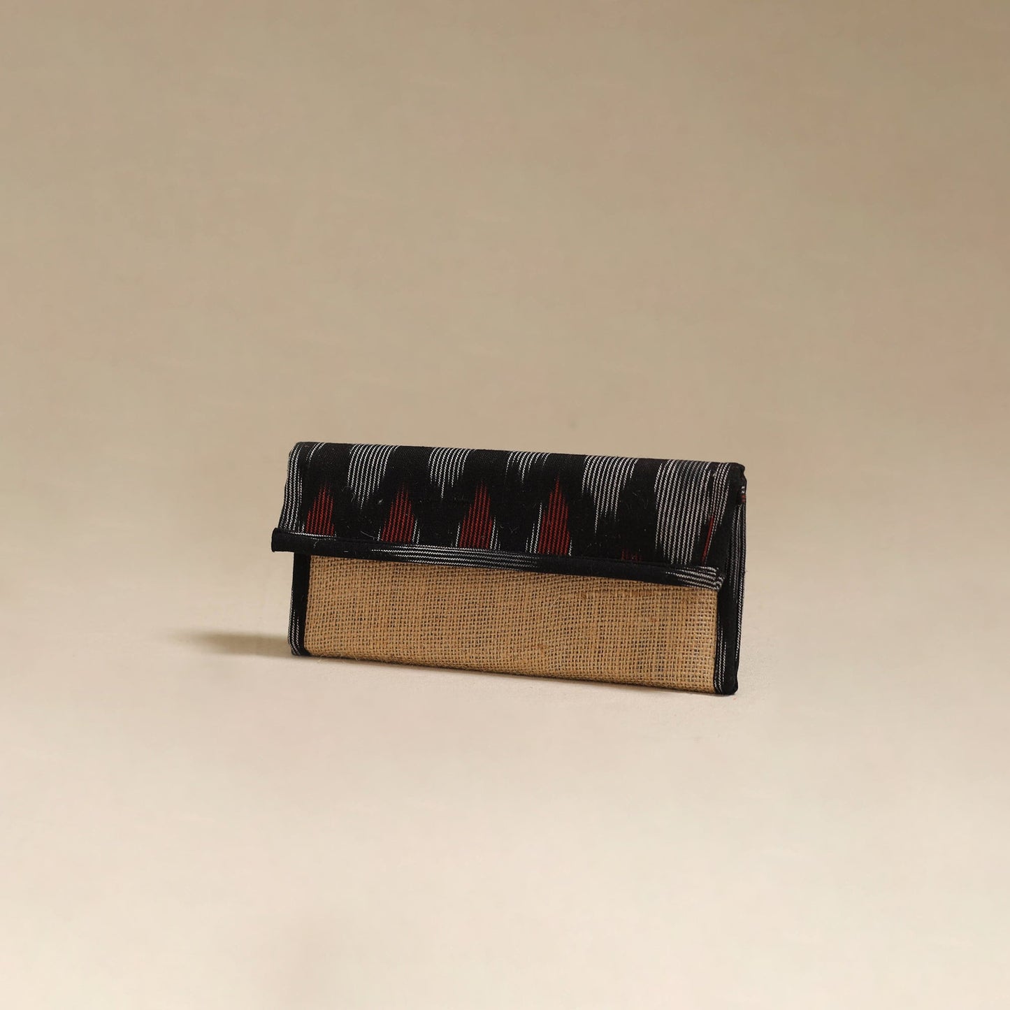 Black - handcrafted ikat fabric jute clutch / wallet