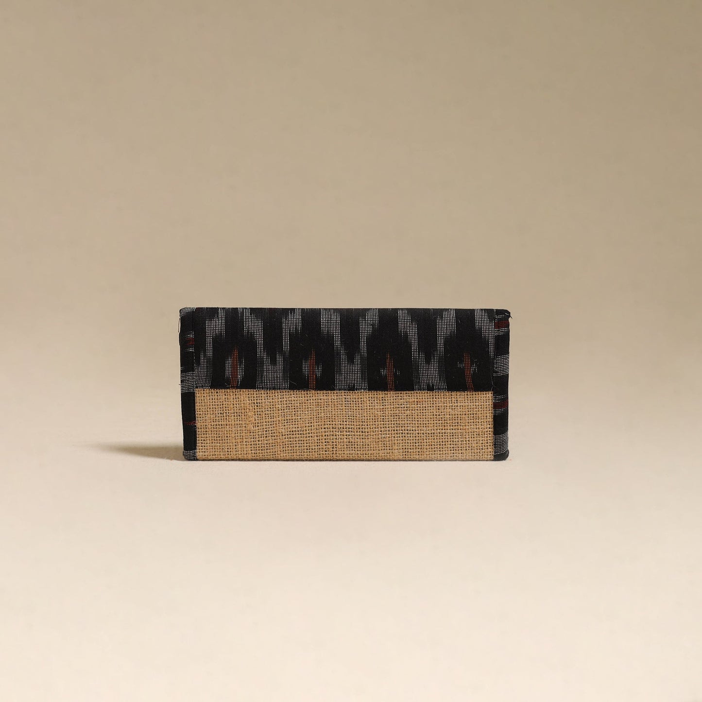Black - handcrafted ikat fabric jute clutch / wallet