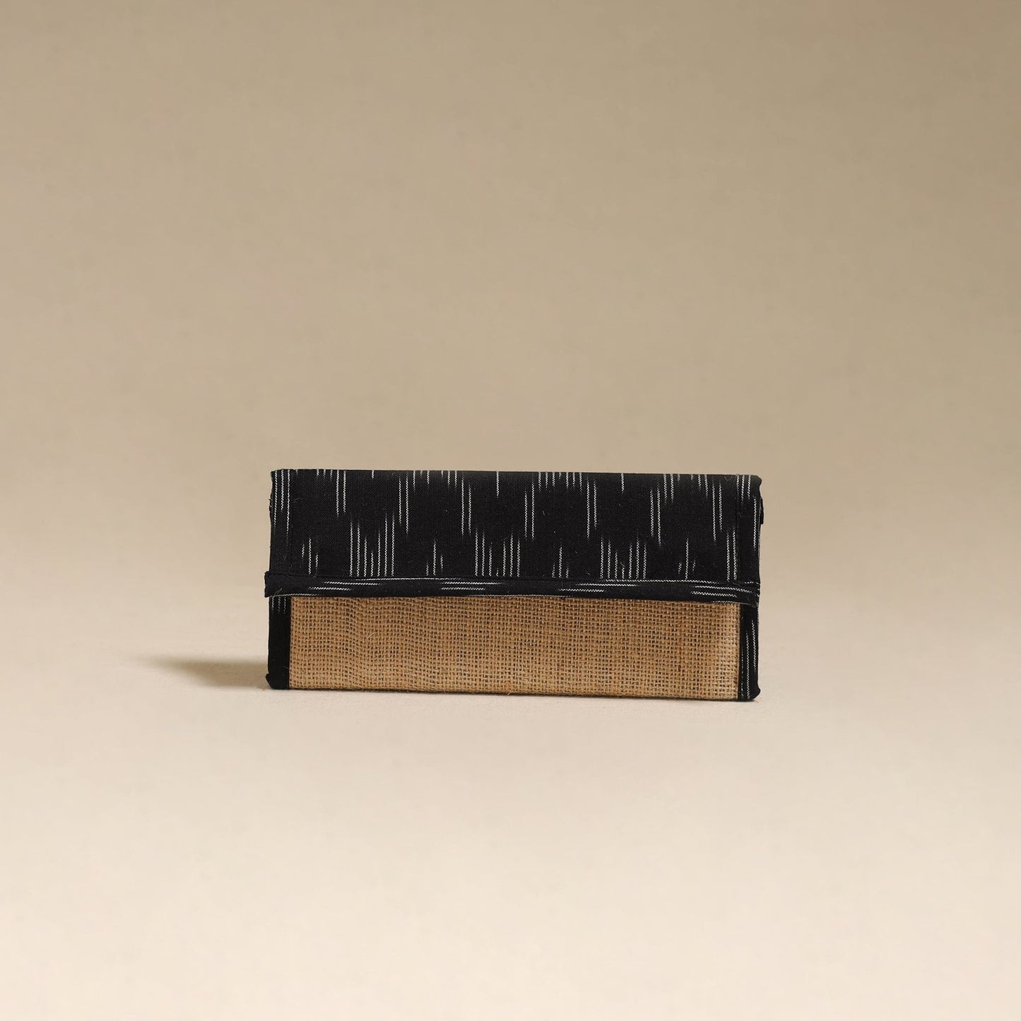 Black - handcrafted ikat fabric jute clutch / wallet