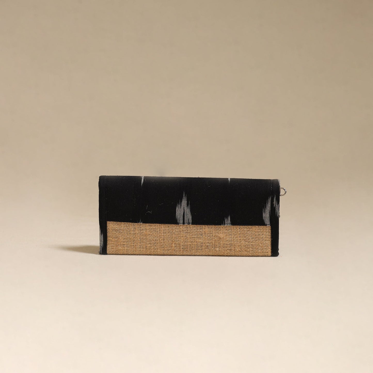 Black - handcrafted ikat fabric jute clutch / wallet