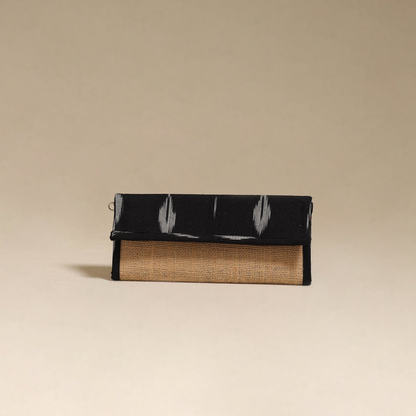 Black - handcrafted ikat fabric jute clutch / wallet