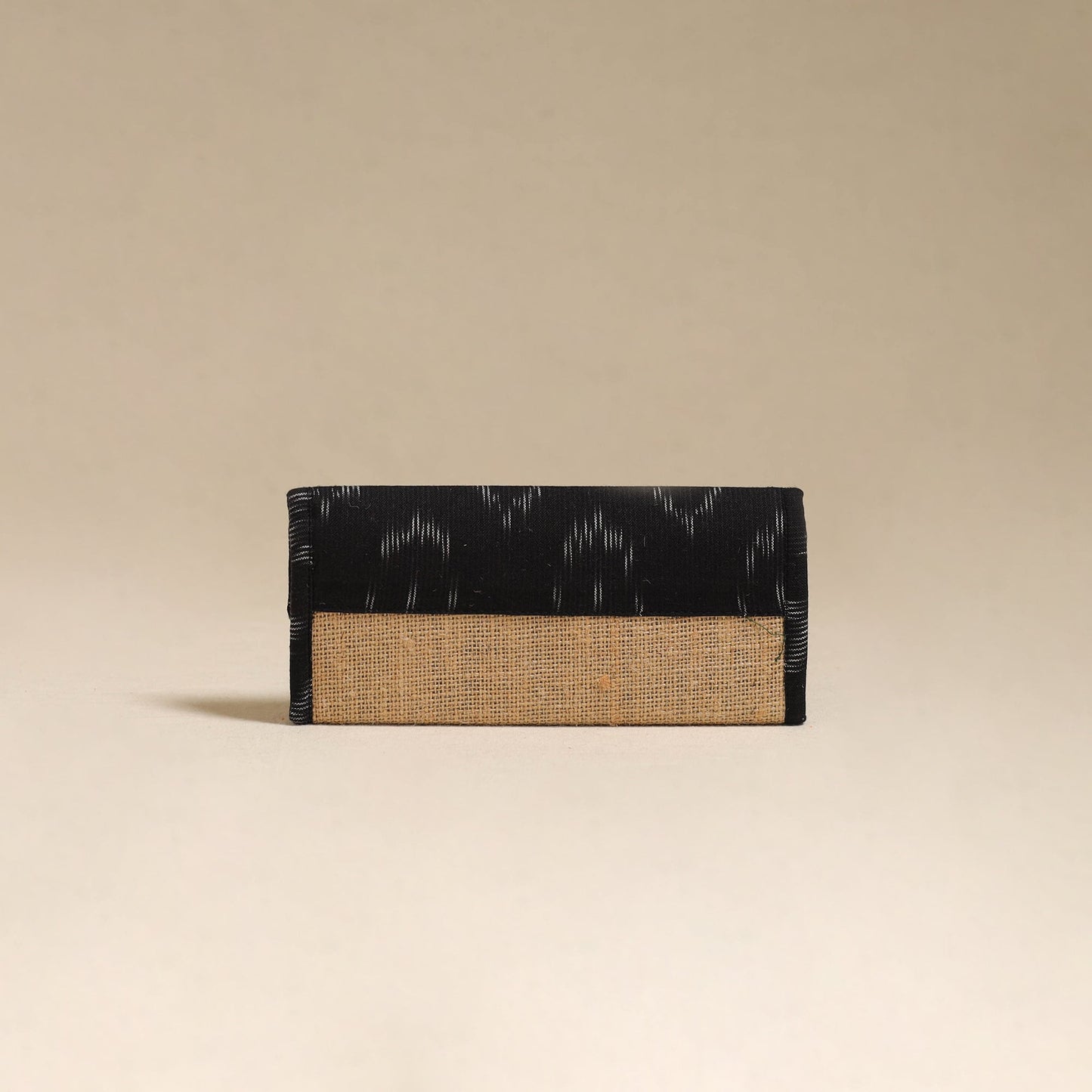 Black - handcrafted ikat fabric jute clutch / wallet
