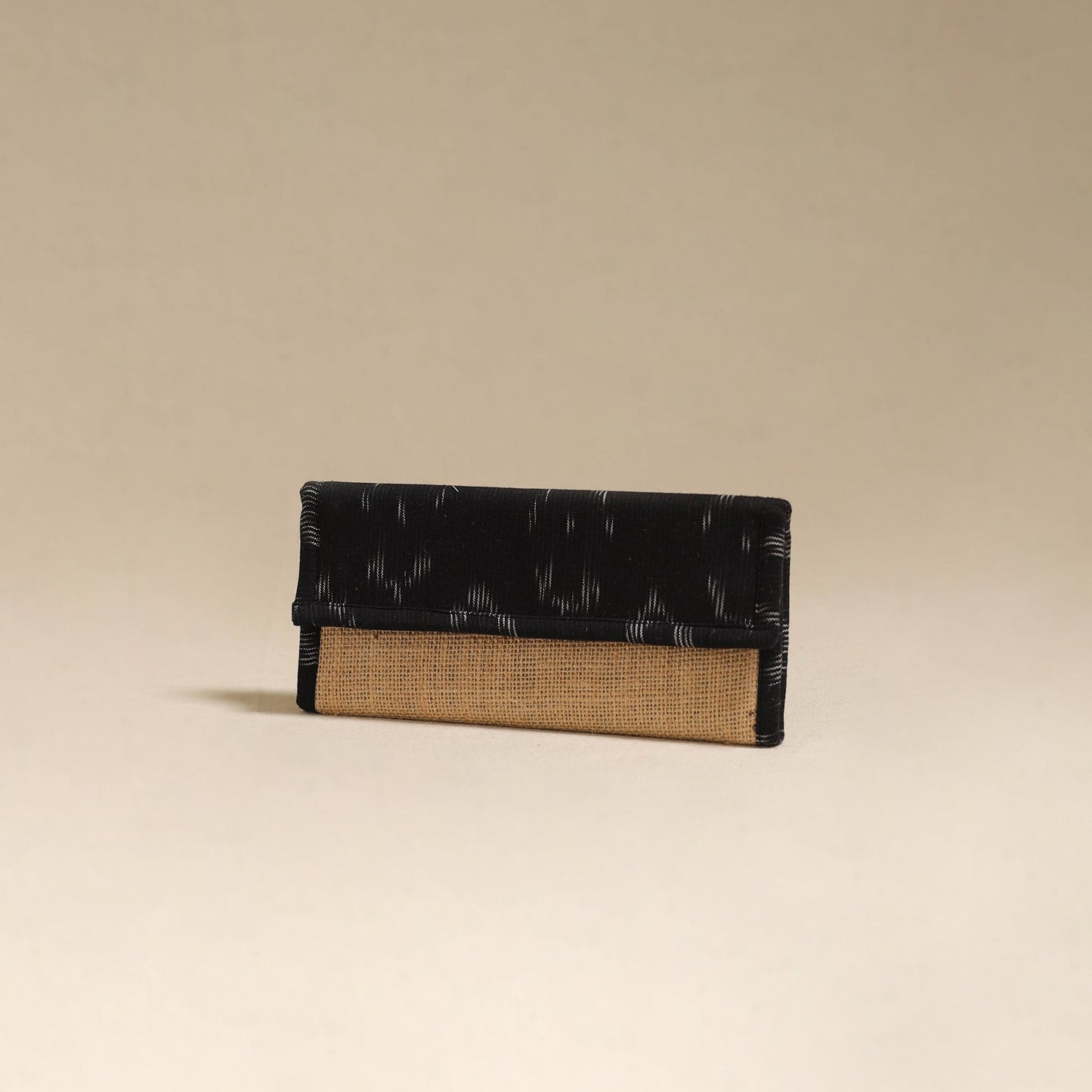 Black - handcrafted ikat fabric jute clutch / wallet
