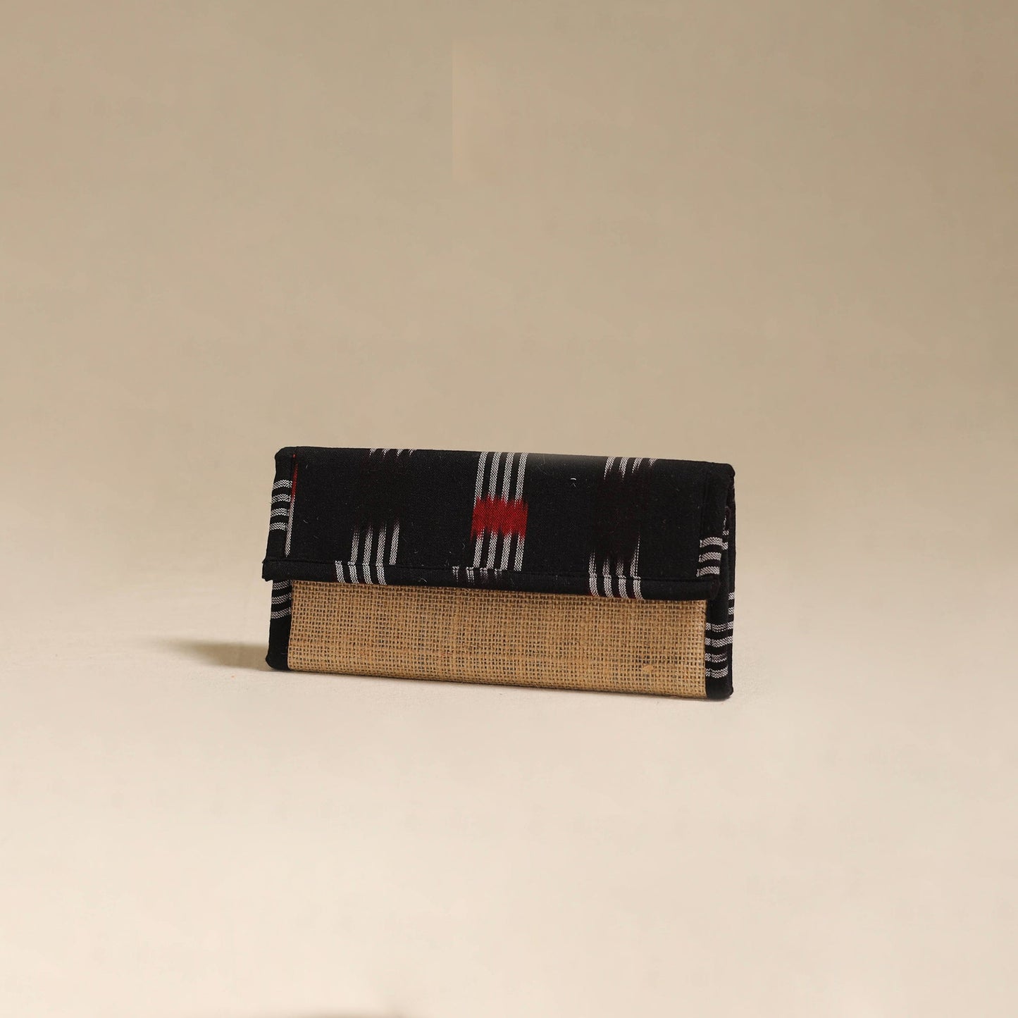 Black - handcrafted ikat fabric jute clutch / wallet