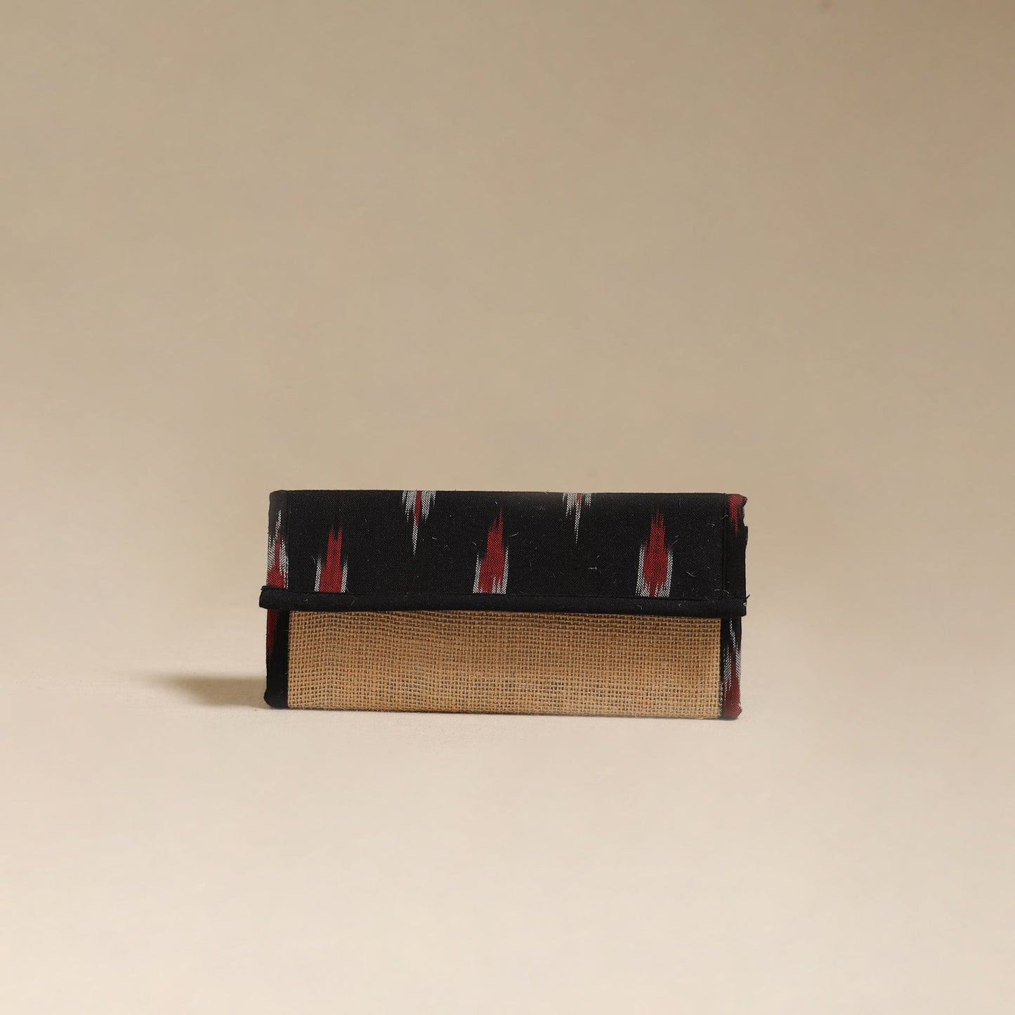 Black - handcrafted ikat fabric jute clutch / wallet