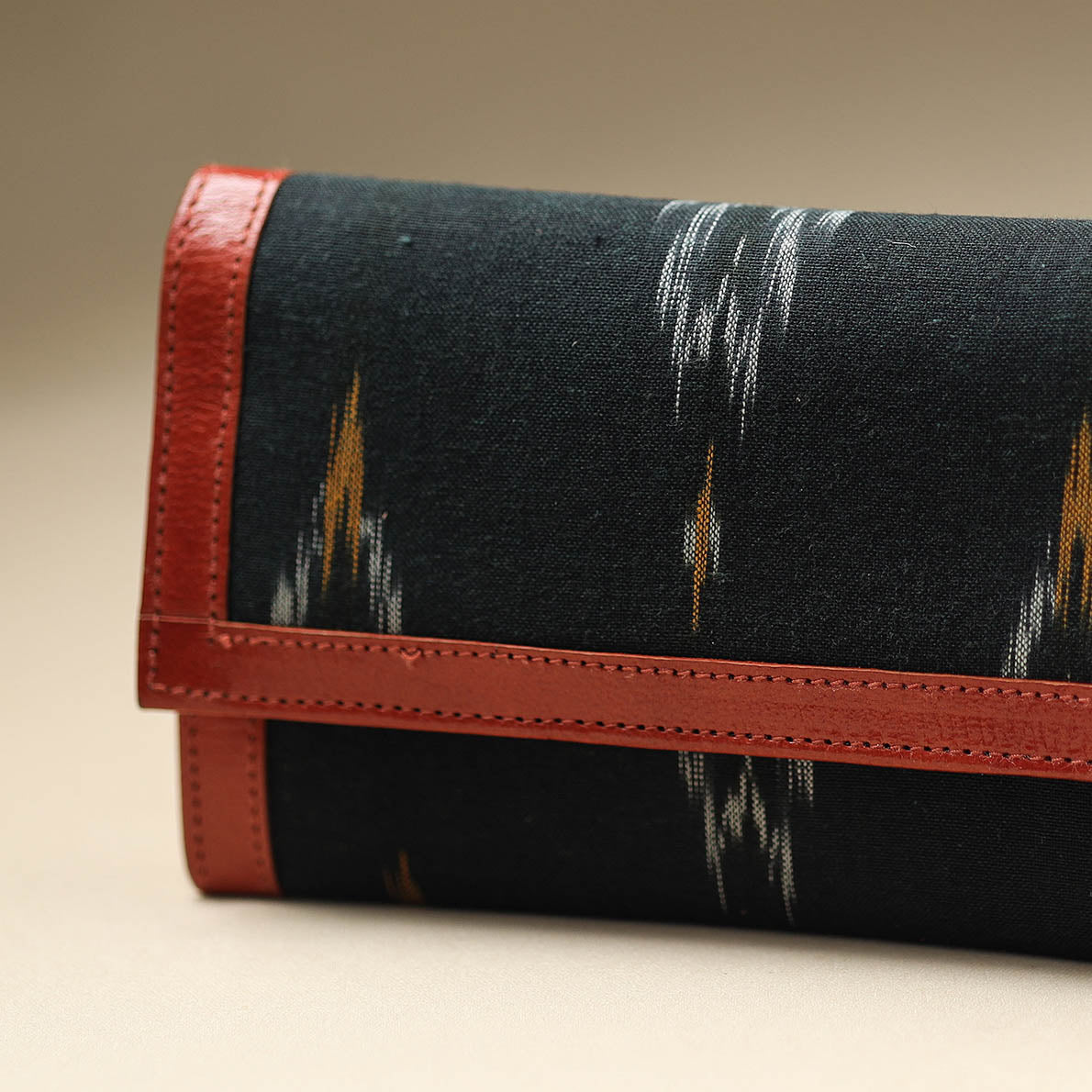 Black Handcrafted Ikat Weave Leather Wallet