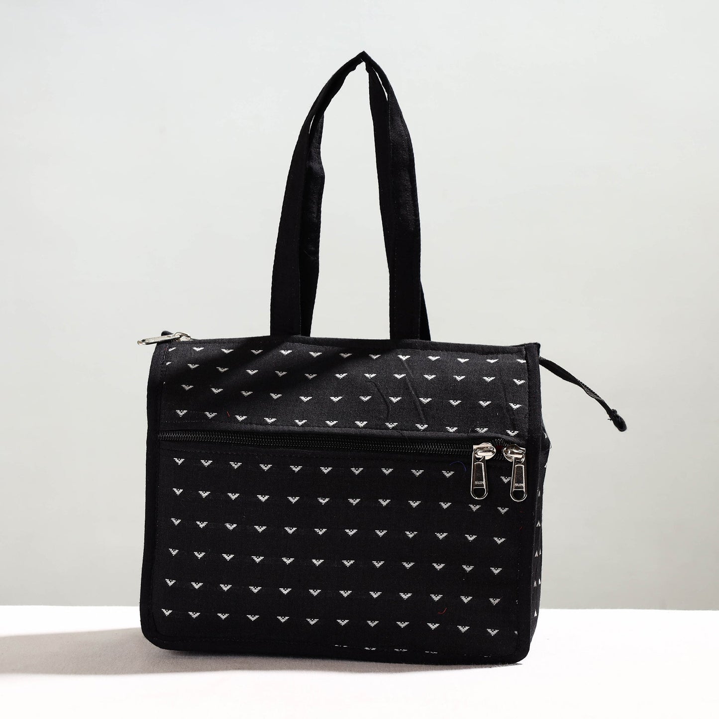 Black Handcrafted Jacquard Cotton Hand Bag