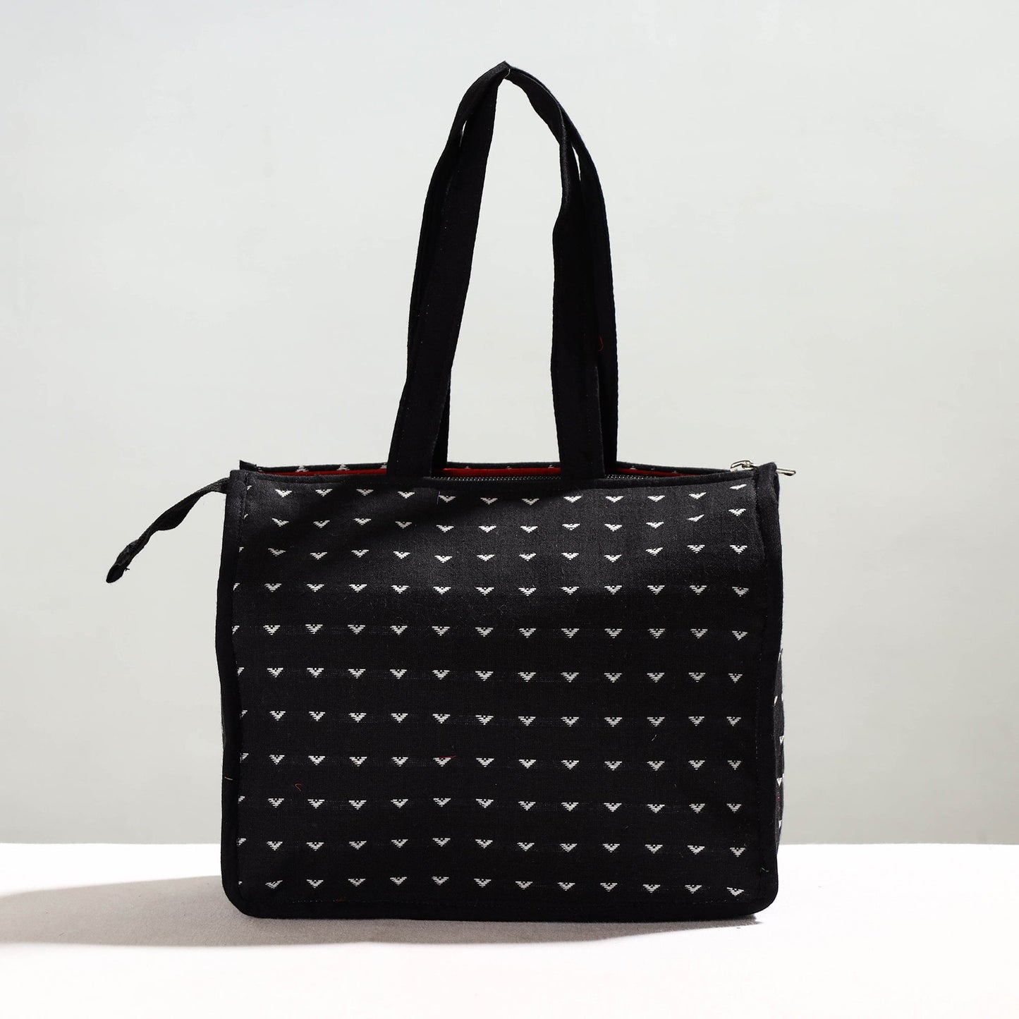 Black Handcrafted Jacquard Cotton Hand Bag