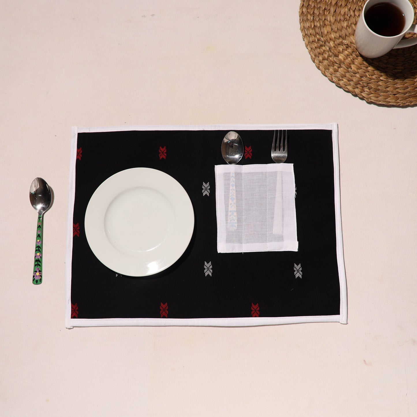 Black Jacquard Table Placemats for Home
