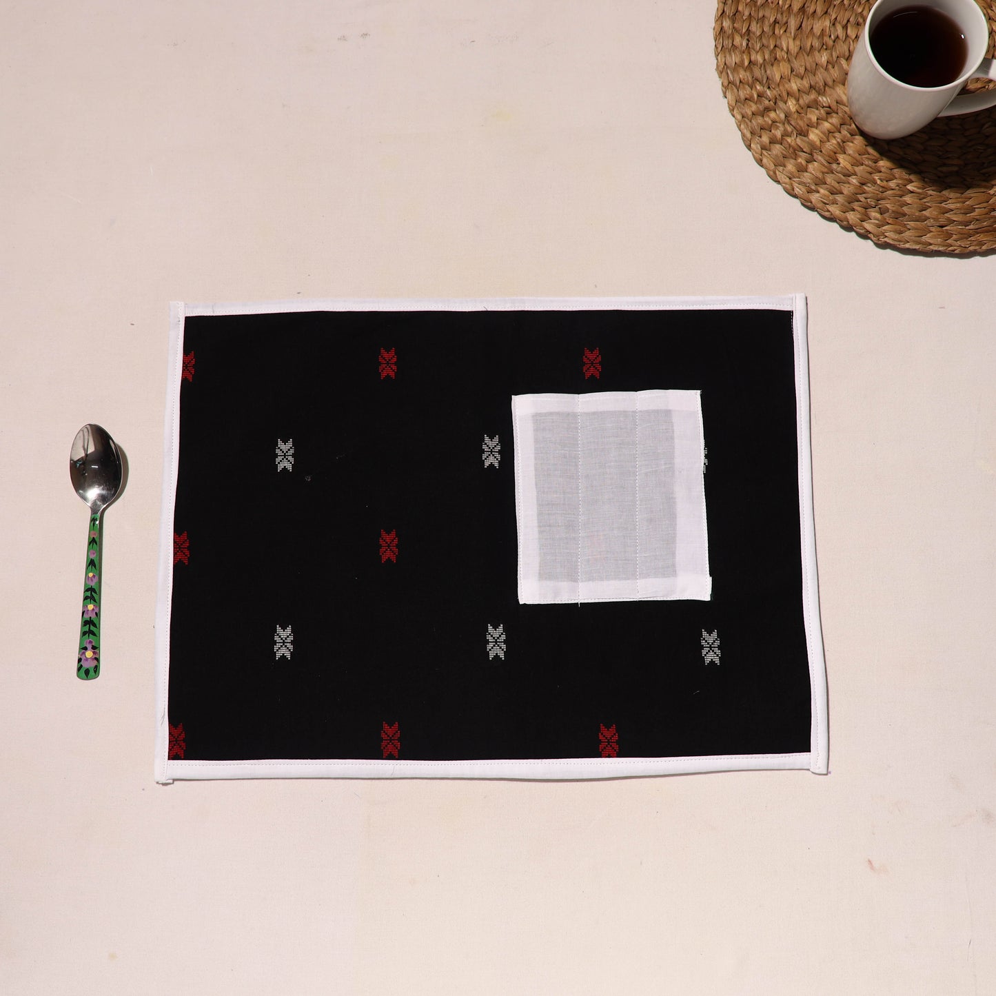 Black Jacquard Table Placemats for Home