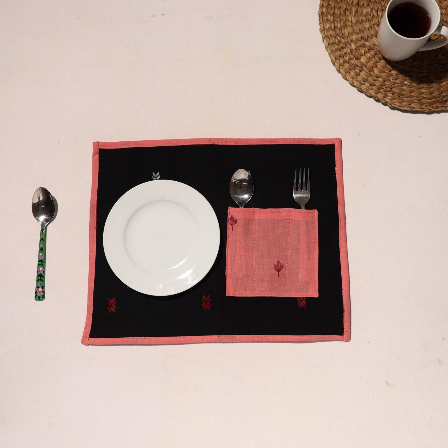 Black Jacquard Table Placemats for Home