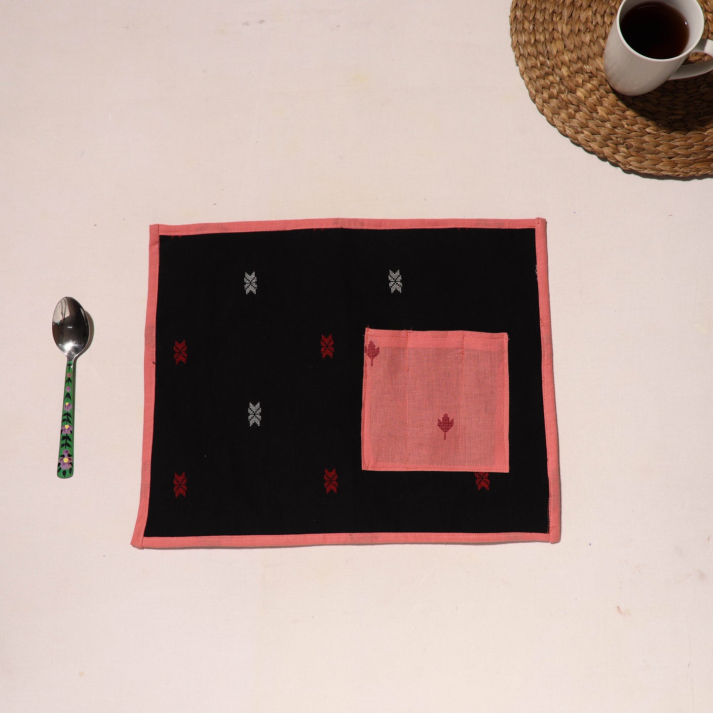 Black Jacquard Table Placemats for Home
