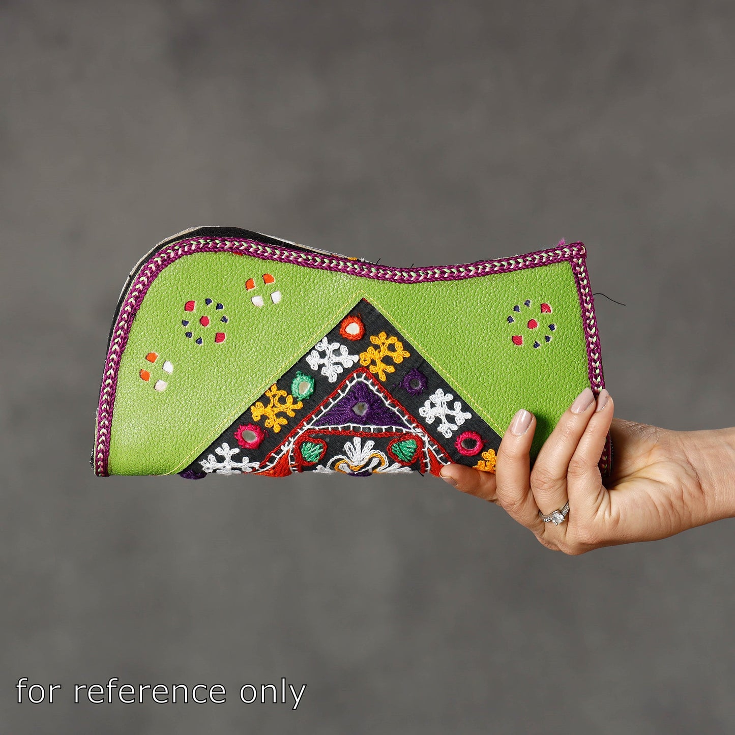 Black Handcrafted Kutch Embroidery Leather Clutch / Wallet