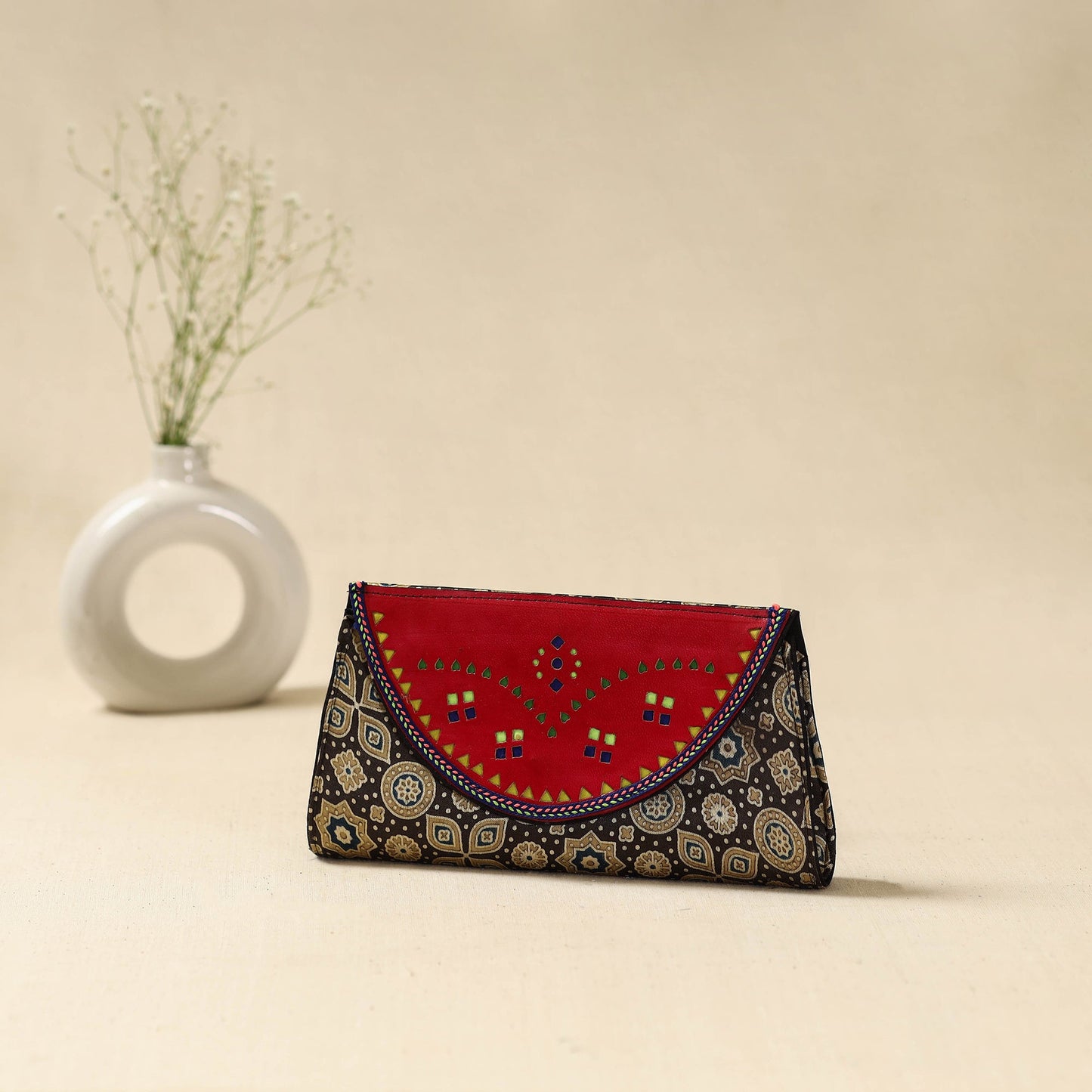 Black - handcrafted kutch flap leather clutch / wallet 20