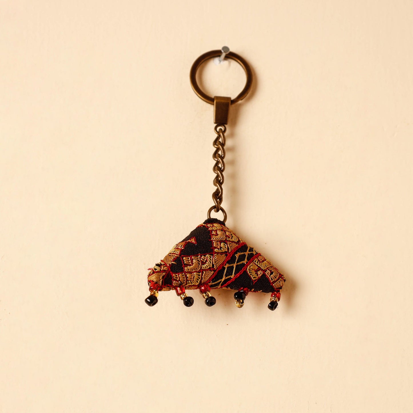 Black Handcrafted Kutch Hand Embroidery Keychain