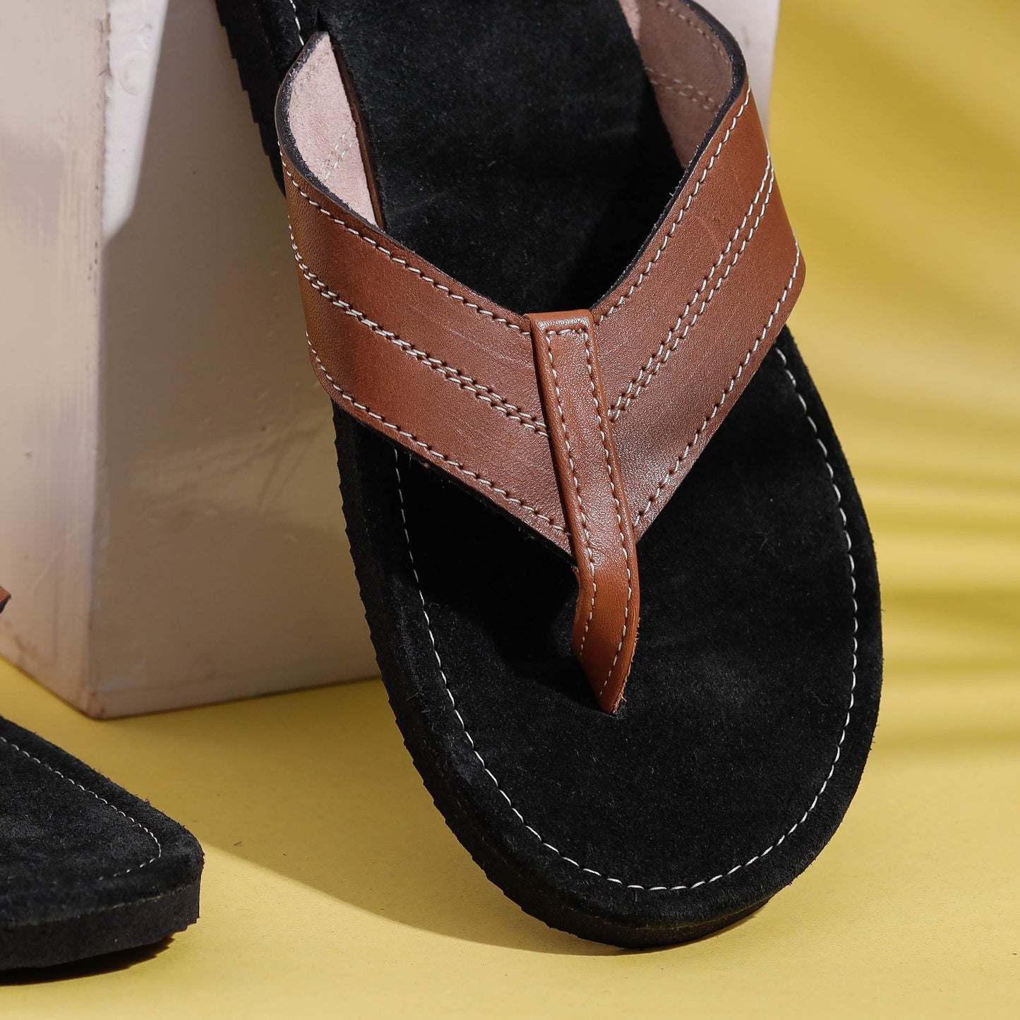 Black Handcrafted Men's Leather Slippers with Suede