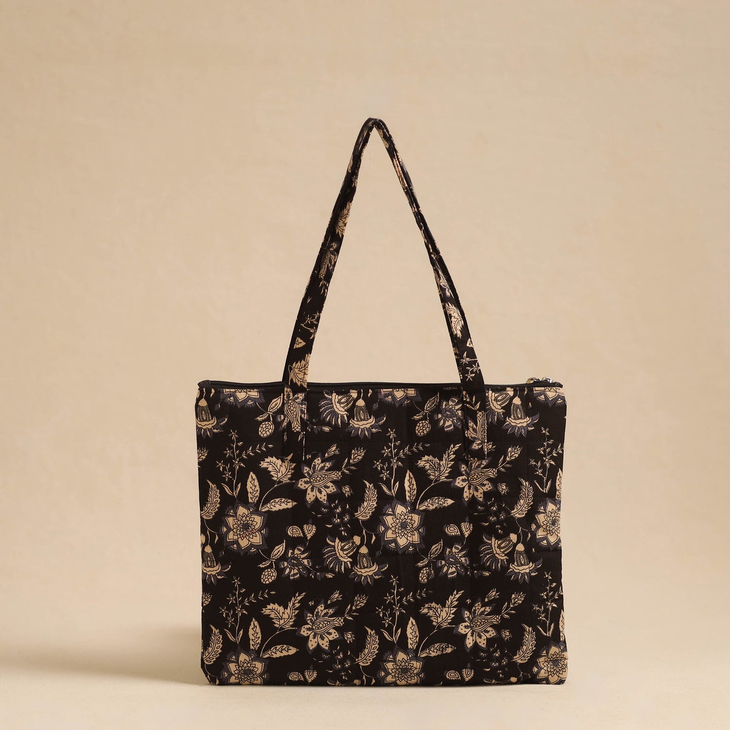 Black Handcrafted Quilted Cotton Hand Bag