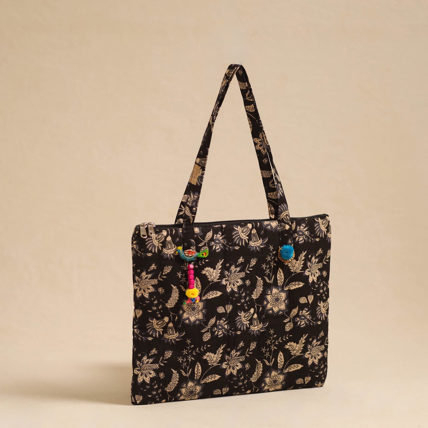 Black Handcrafted Quilted Cotton Hand Bag