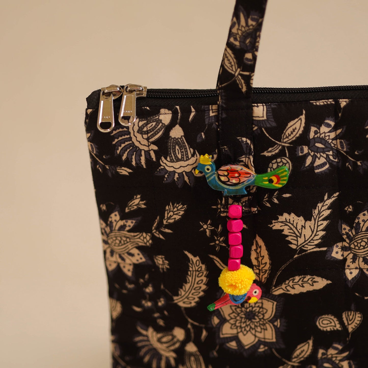 Black Handcrafted Quilted Cotton Hand Bag