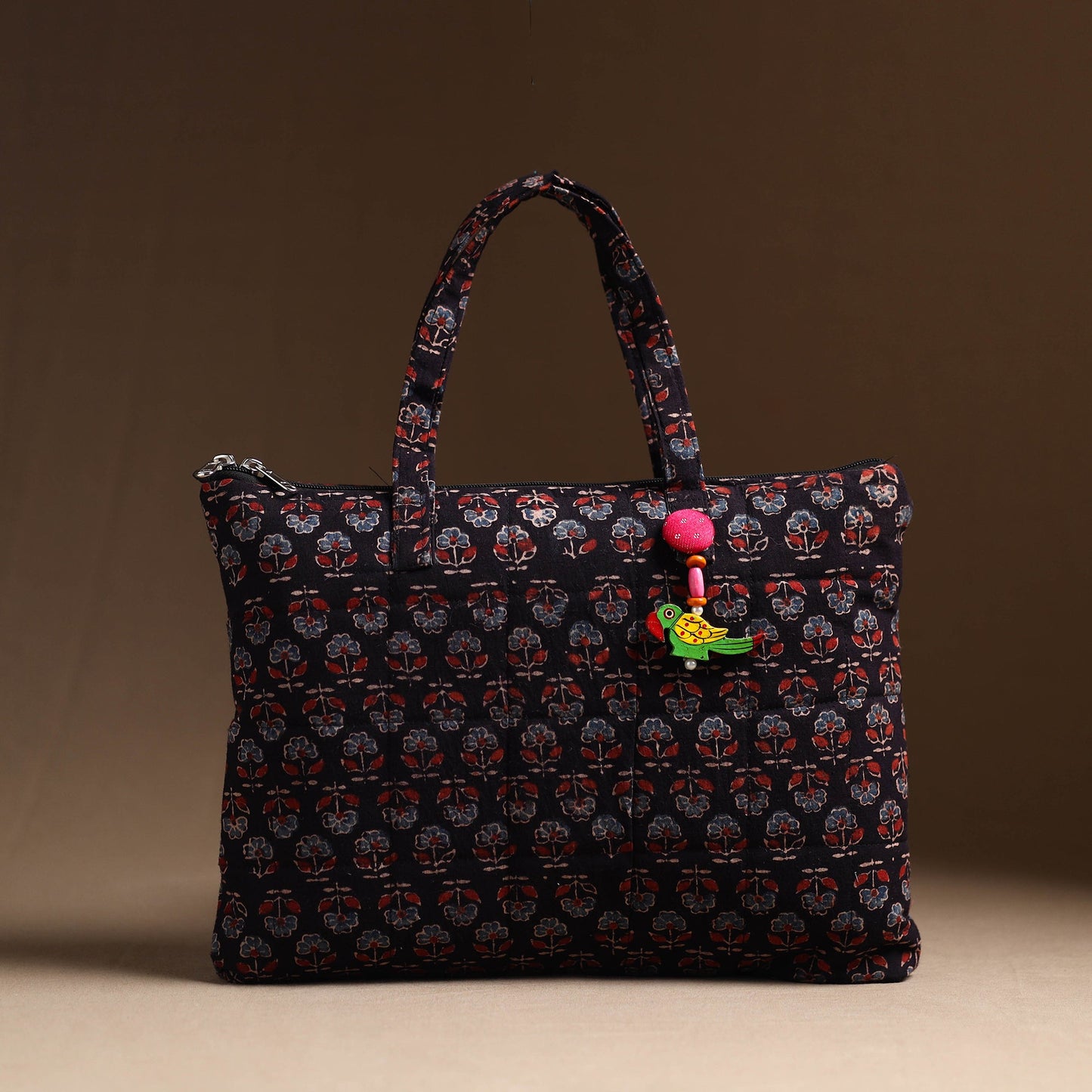 Black Handcrafted Quilted Cotton Hand Bag 17